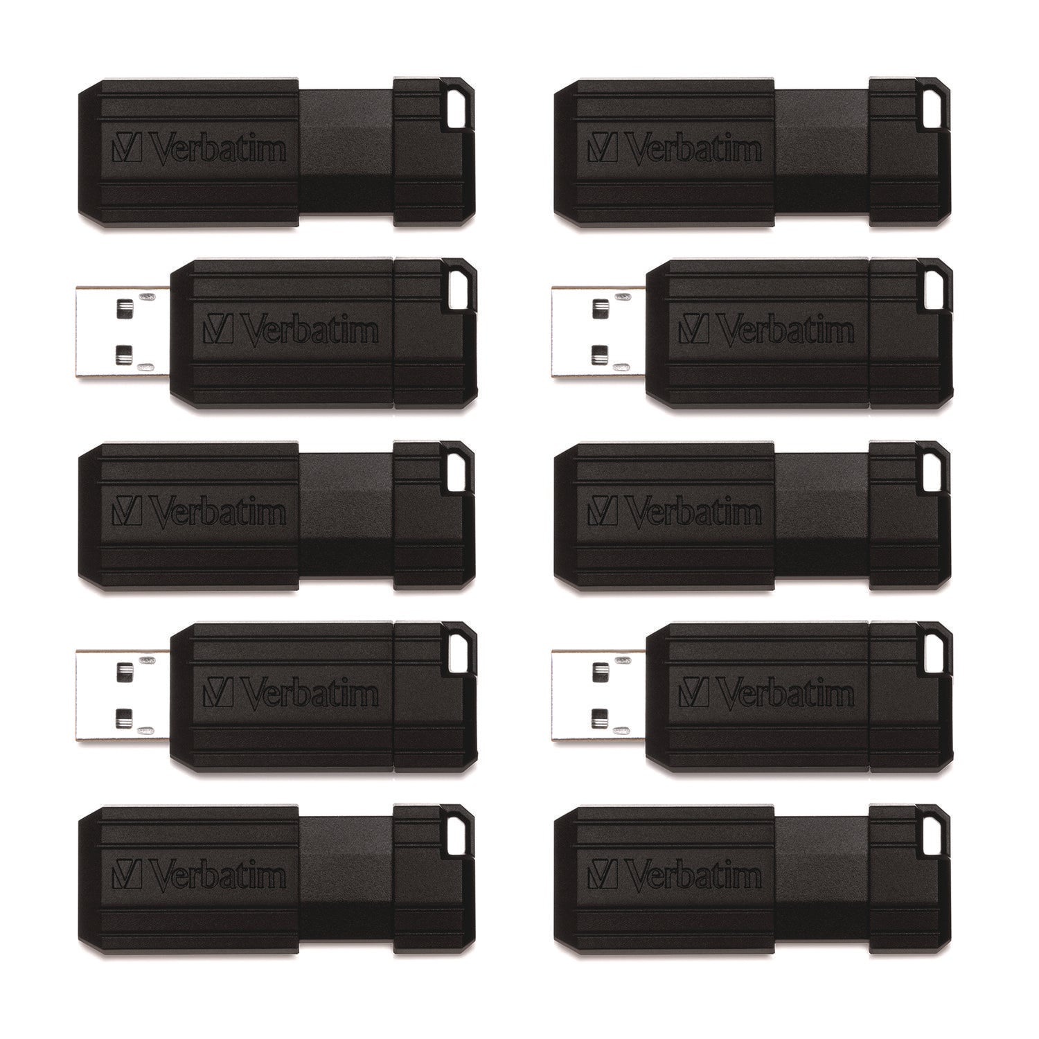 Verbatim® Pinstripe Usb 2.0 Flash Drive, 32 Gb, Black, 10/pack