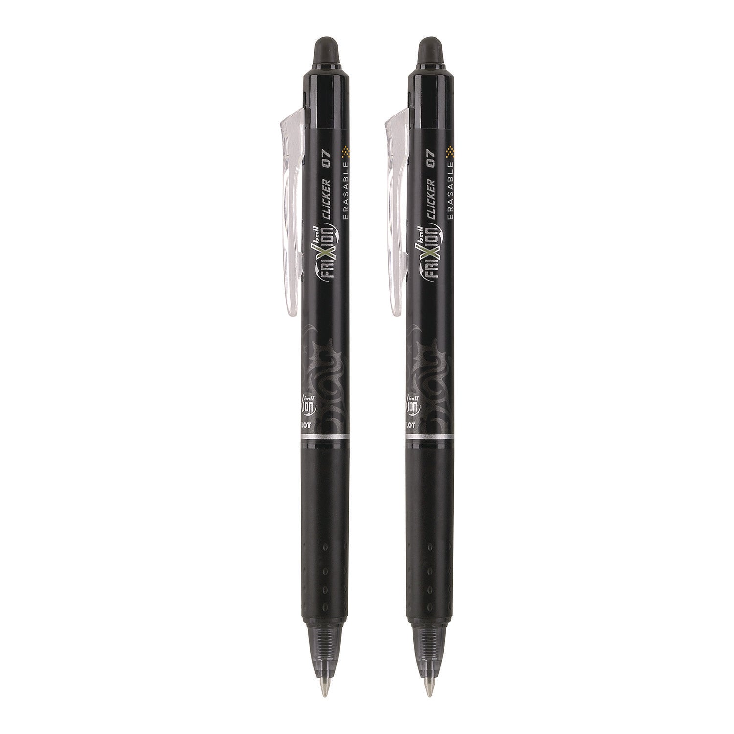 Pilot® FriXion Ball Clicker Erasable Gel Pen, Retractable, Fine 0.7 mm, Black Ink, Black Barrel, 2/Pack