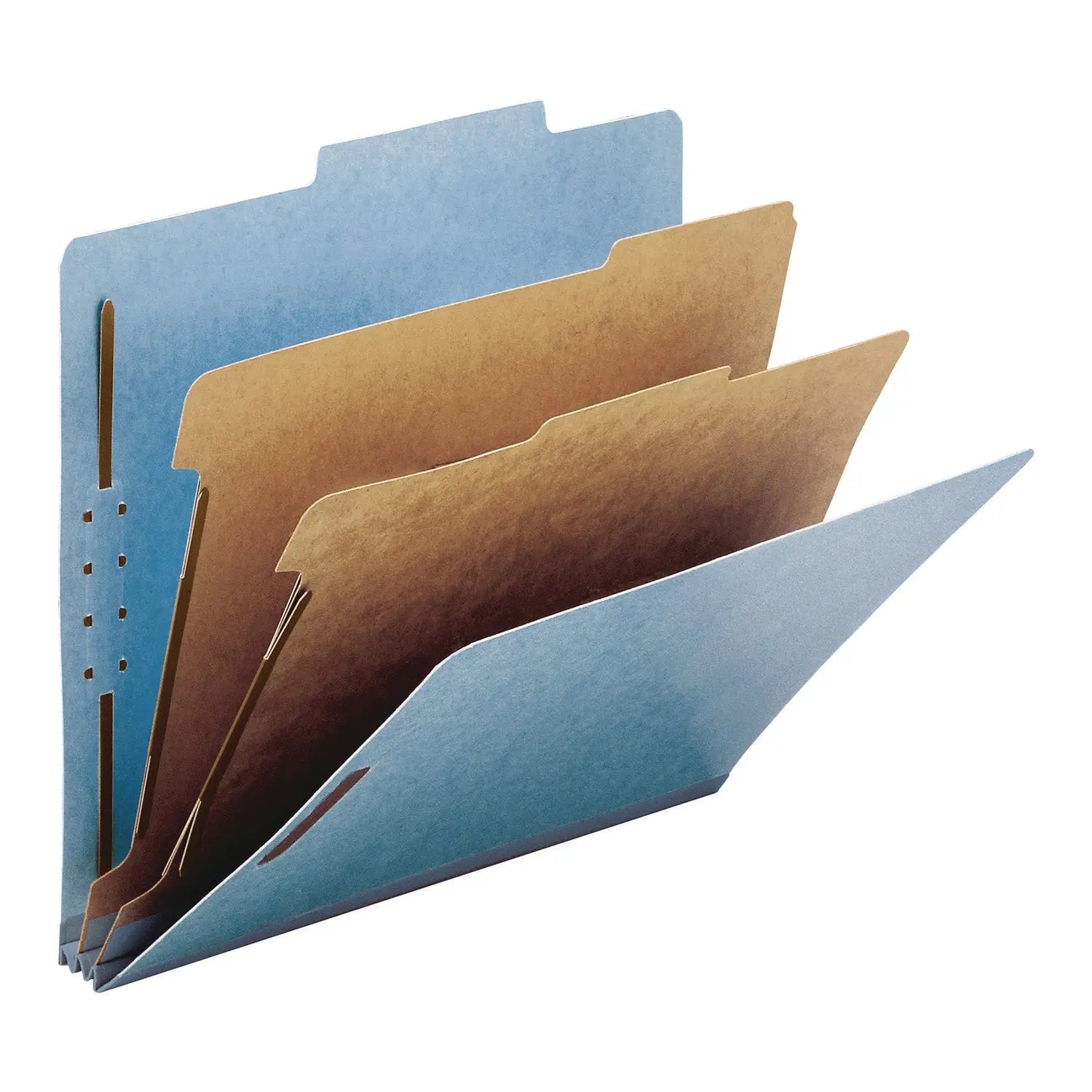 Smead Recycled Pressboard Classification Folders, 2" Expansion, 2 Dividers, 4 Fasteners, Letter Size, Blue Exterior, 10/Box