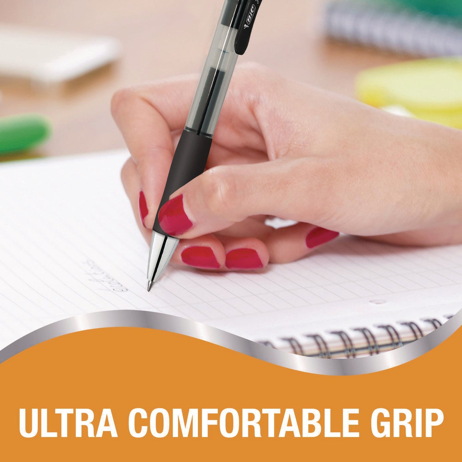 BIC® Gel-ocity Pro Gel Pen, Retractable, Medium 0.7 mm, Black Ink, Translucent Black/Black Barrel, 4/Pack