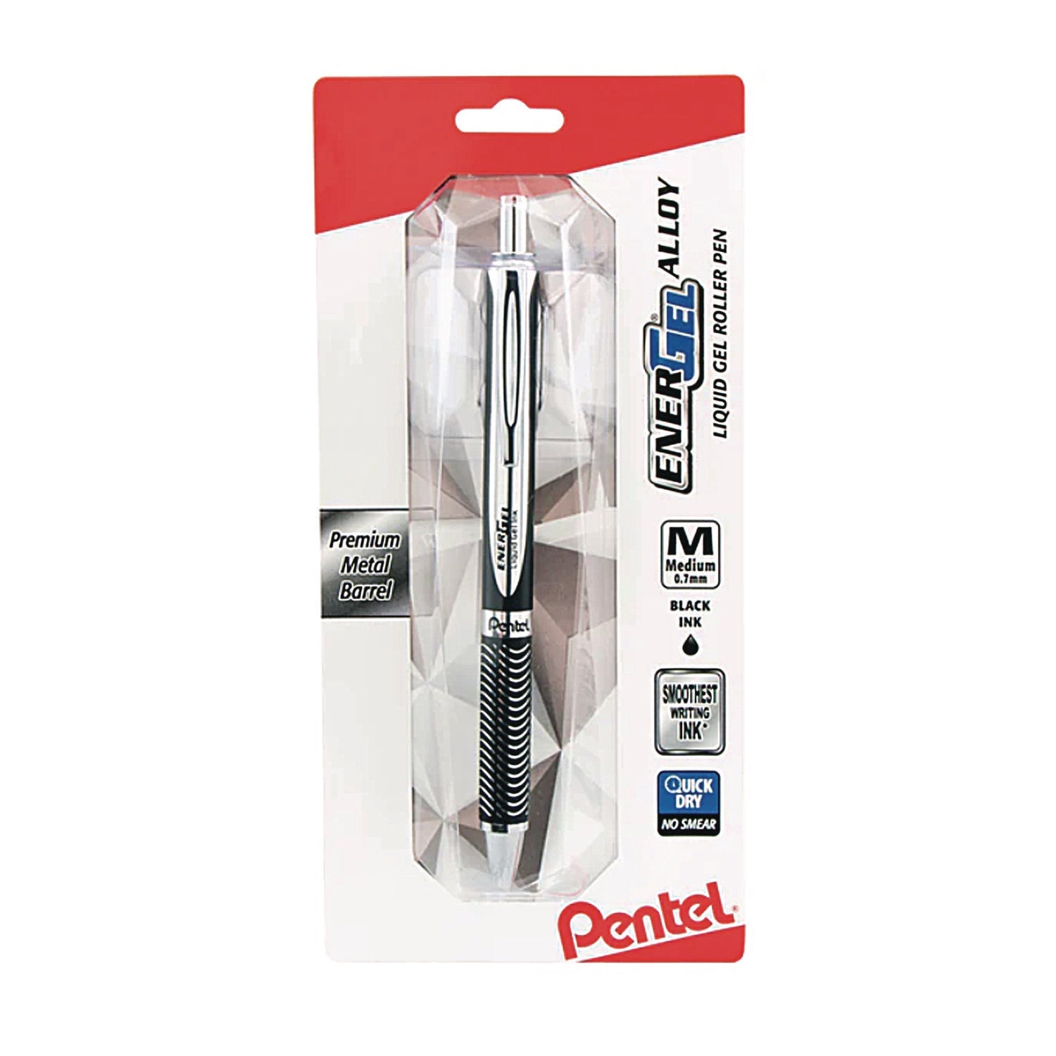 Pentel® EnerGel Alloy RT Gel Pen, Retractable, Medium 0.7 mm, Black Ink, Black/Aluminum Barrel