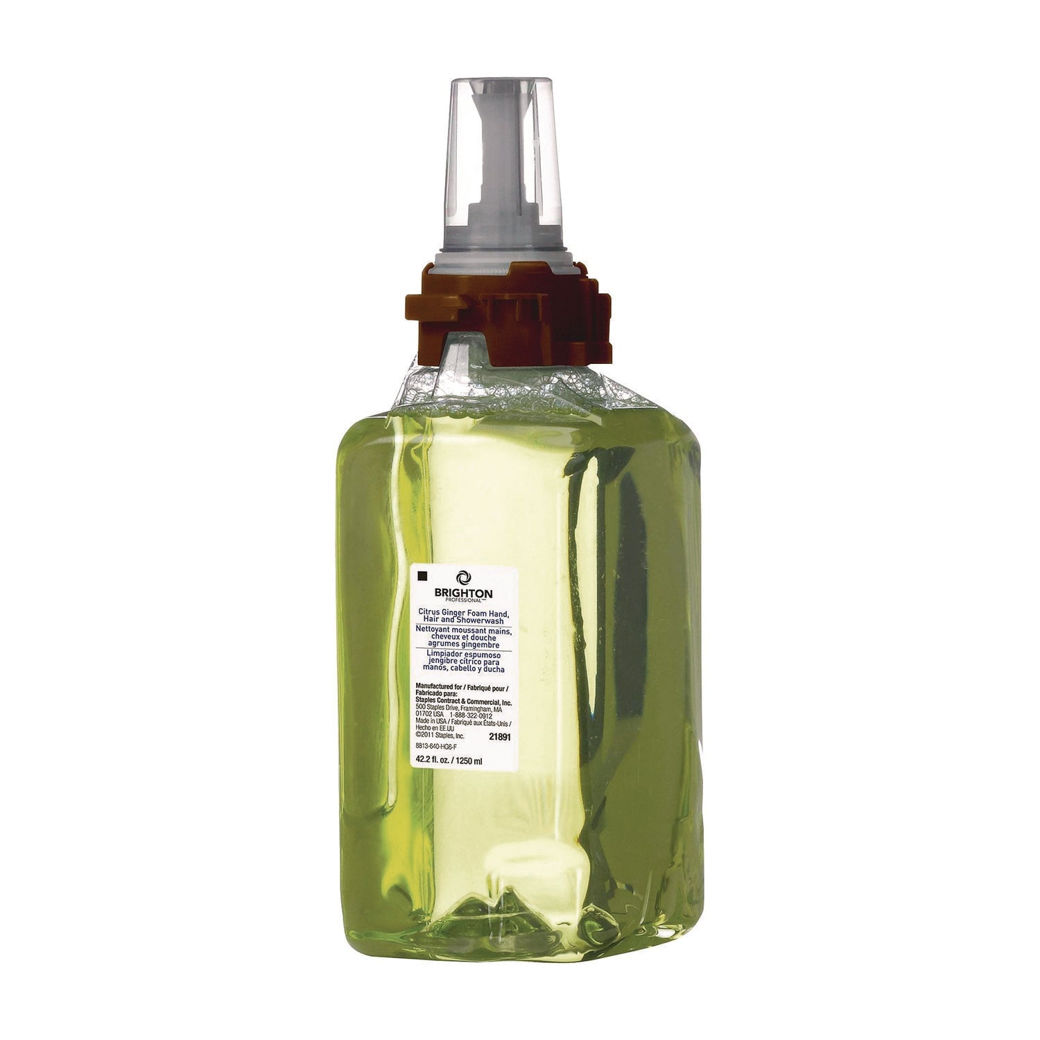 Brighton Professional™ ADX Foaming Hand Soap Refills, Hand/Hair/Shower Wash, Citrus Ginger Scent, 1,250 mL, 3/Carton