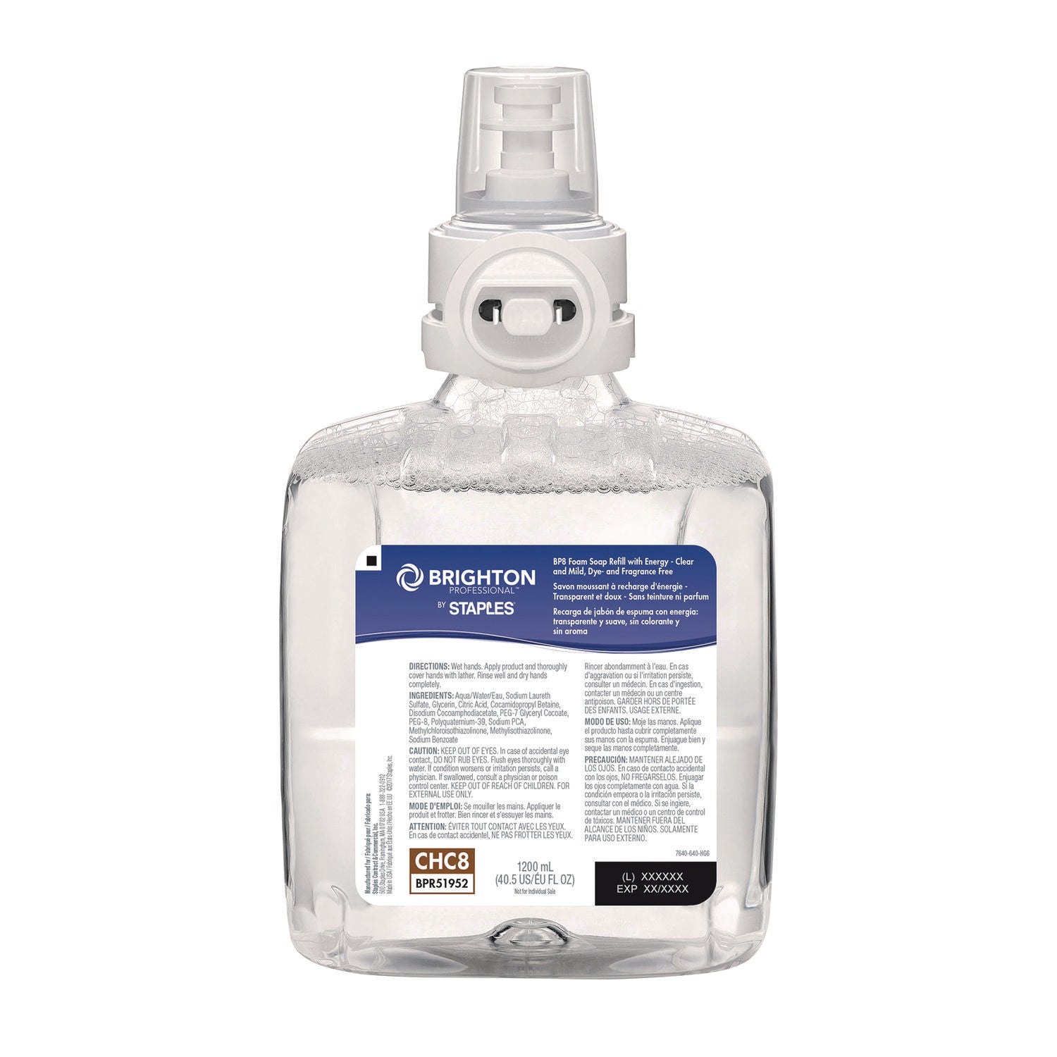 Brighton Professional™ BP8 Hand Soap Refills, Dye Free/Fragrance Free, 1,200 mL, 2/Carton