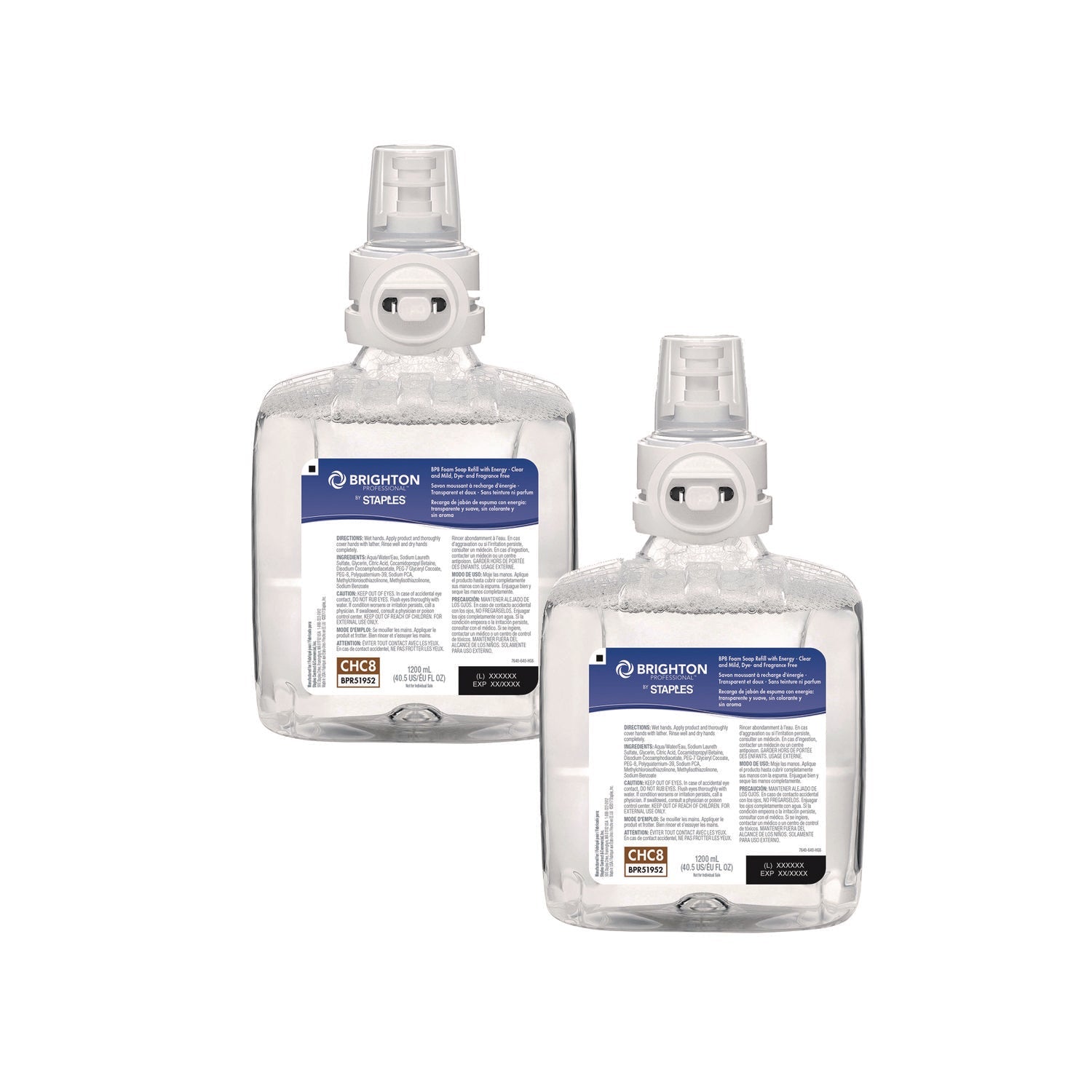 Brighton Professional™ BP8 Hand Soap Refills, Dye Free/Fragrance Free, 1,200 mL, 2/Carton