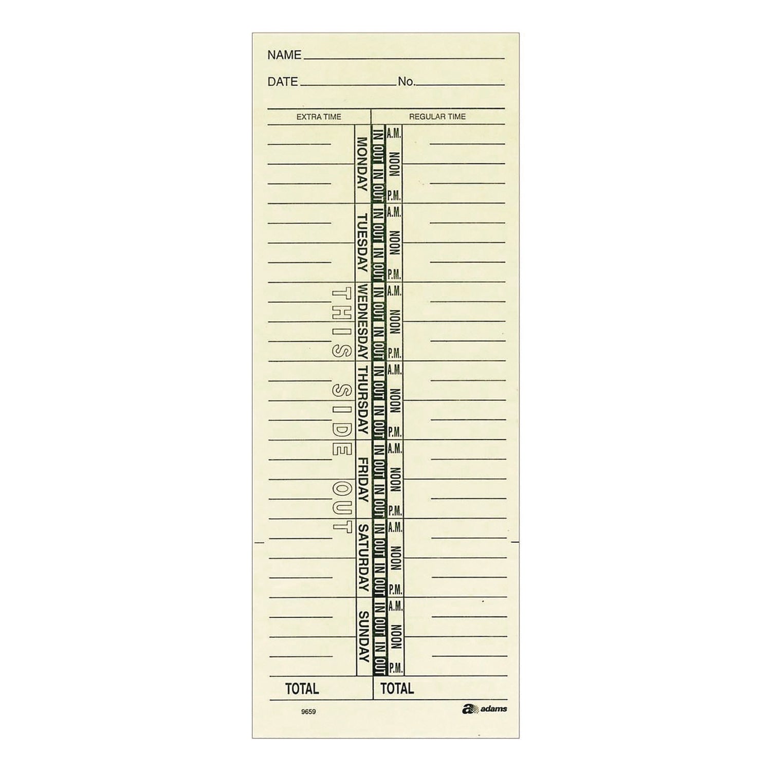 Adams® Time Cards for Acroprint, Amano and Lathem Time Clocks, One Side, 3.38" x 9", 200/Pack