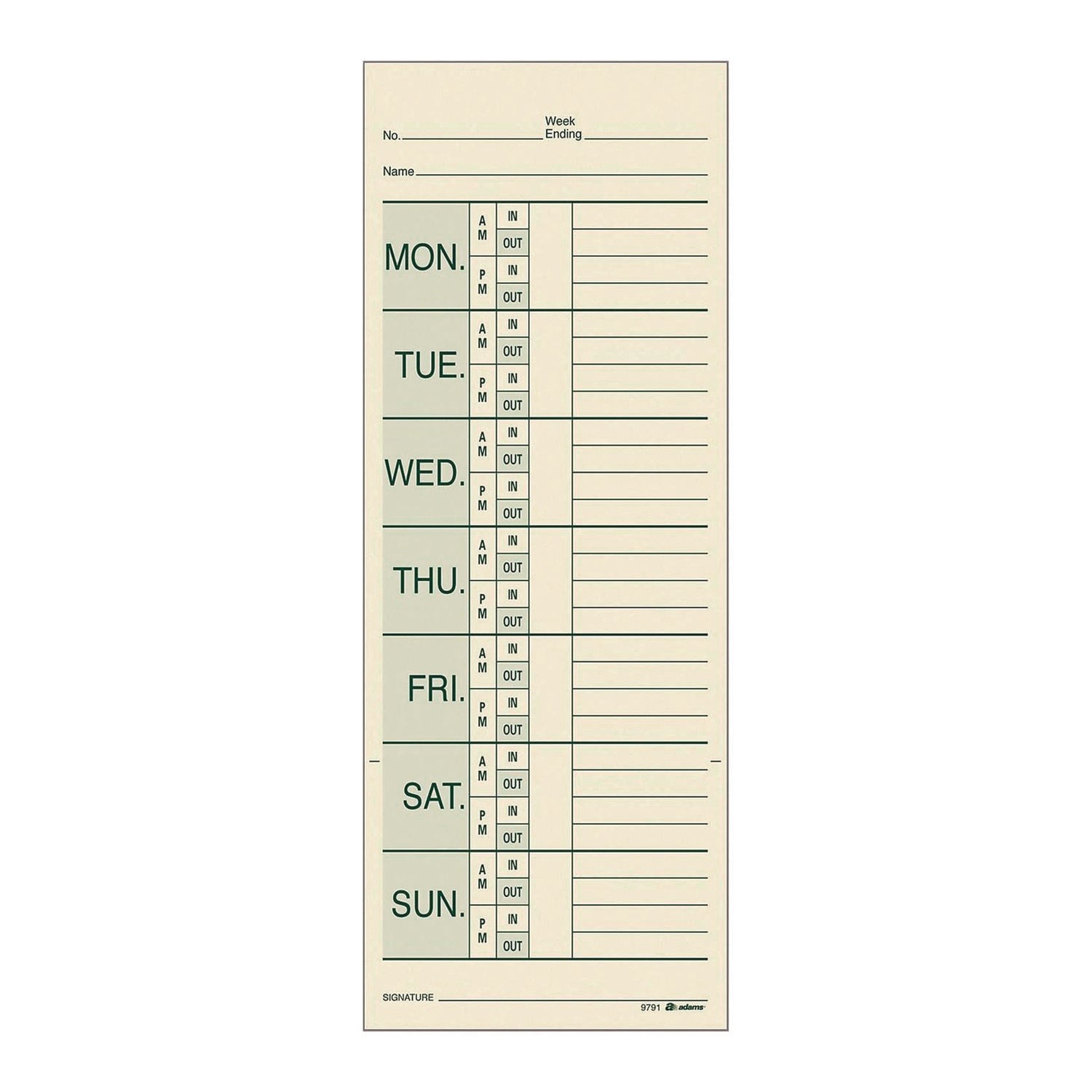 Adams® Time Cards for Pyramid 1000 Time Clock, Two Sides, 3.38" x 9", 200/Pack