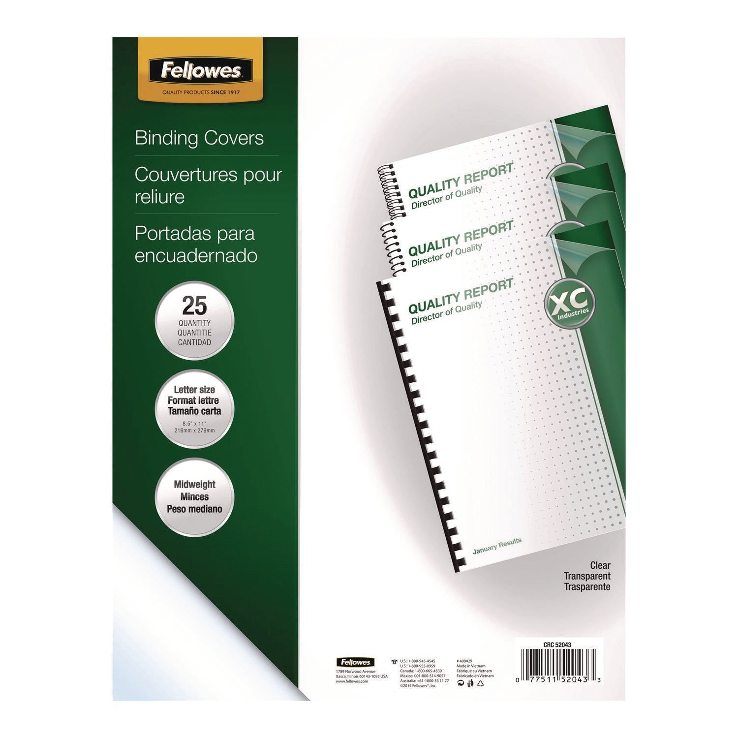 Fellowes® Crystals Transparent Presentation Covers for Binding Systems, Unpunched, Clear, with Square Corners, 11 x 8.5, 25/Pack