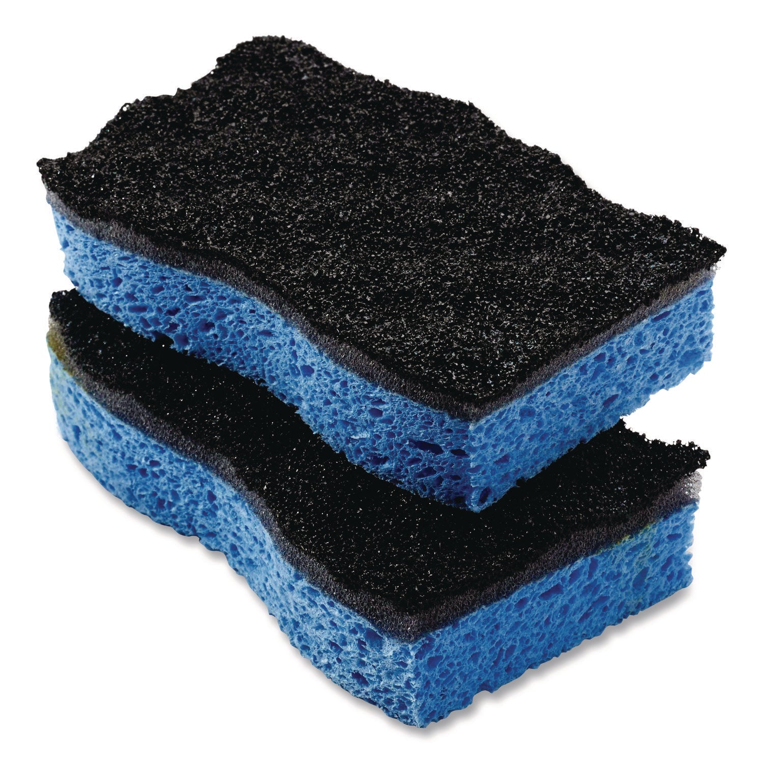 O-Cedar® Scrunge Heavy-Duty Sponge, 2.63" x 4.25", 1" Thick, Black/Blue, 2/Pack, 8 Packs/Carton