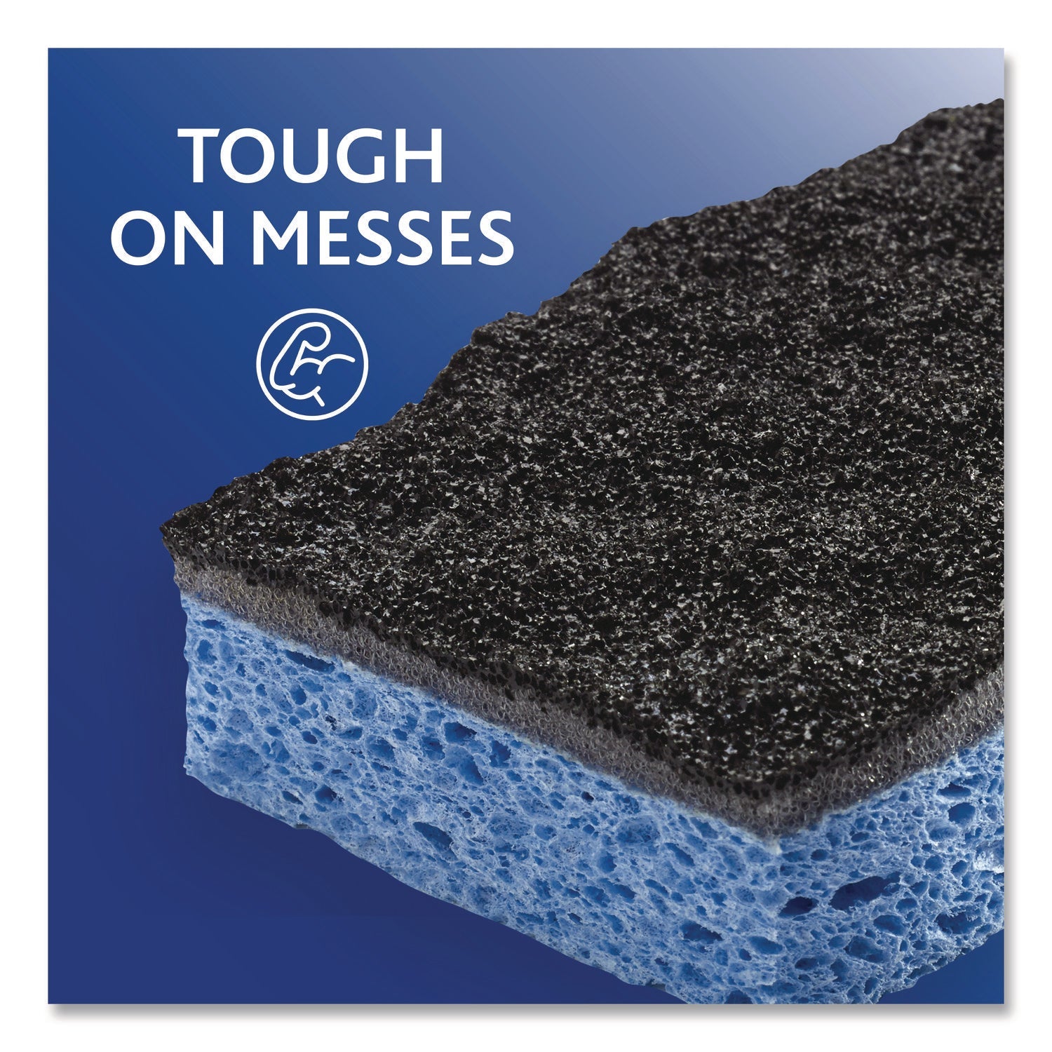 O-Cedar® Scrunge Heavy-Duty Sponge, 2.63" x 4.25", 1" Thick, Black/Blue, 2/Pack, 8 Packs/Carton