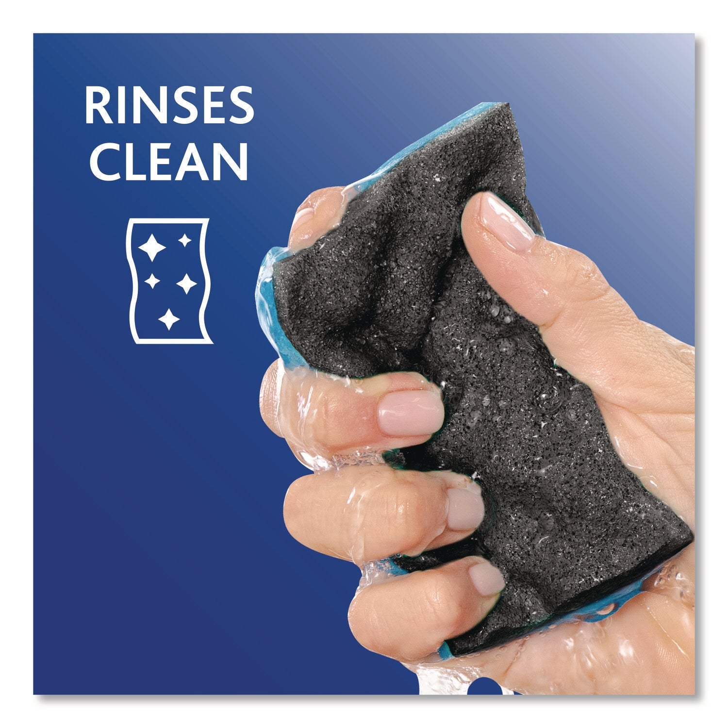 O-Cedar® Scrunge Heavy-Duty Sponge, 2.63" x 4.25", 1" Thick, Black/Blue, 2/Pack, 8 Packs/Carton