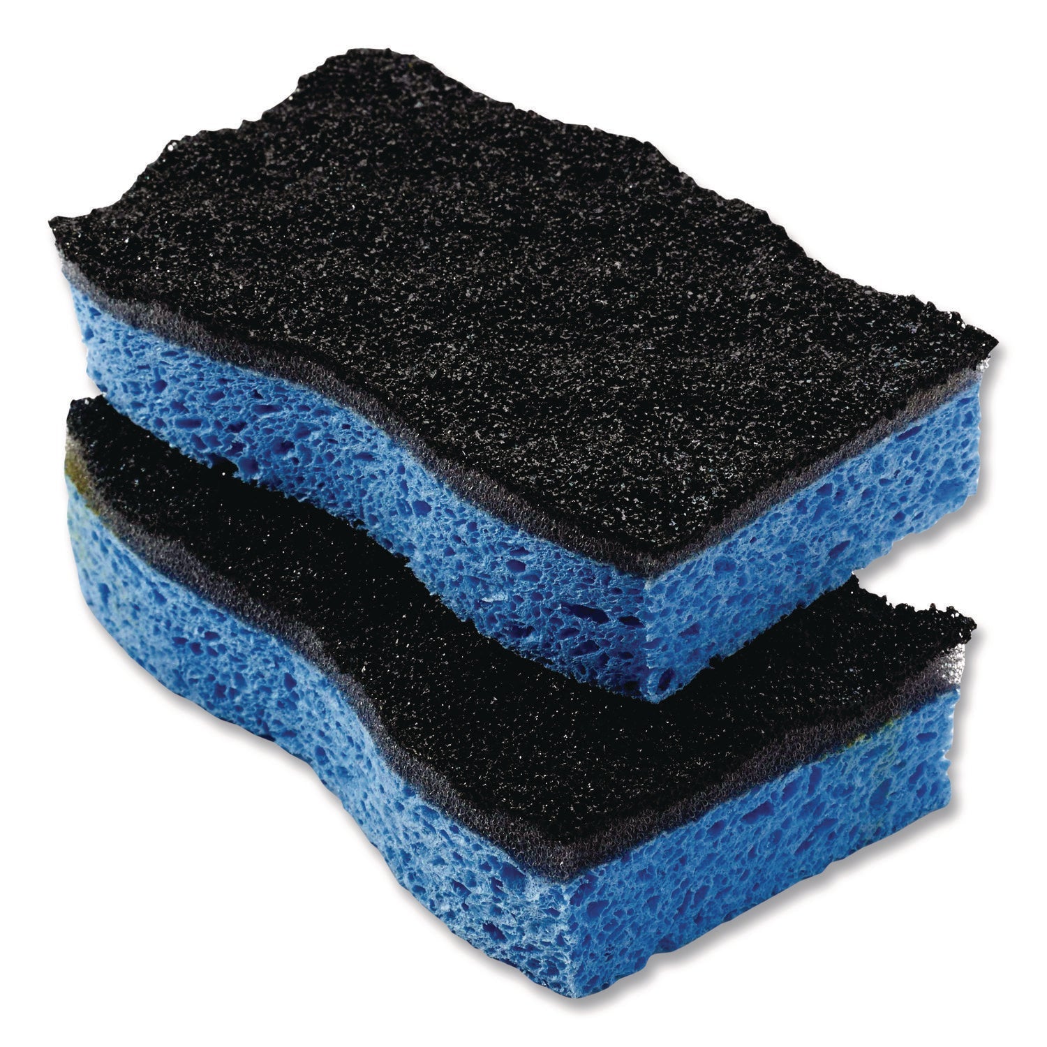 O-Cedar® Scrunge Heavy-Duty Sponge, 2.63" x 4.25", 1" Thick, Black/Blue, 2/Pack