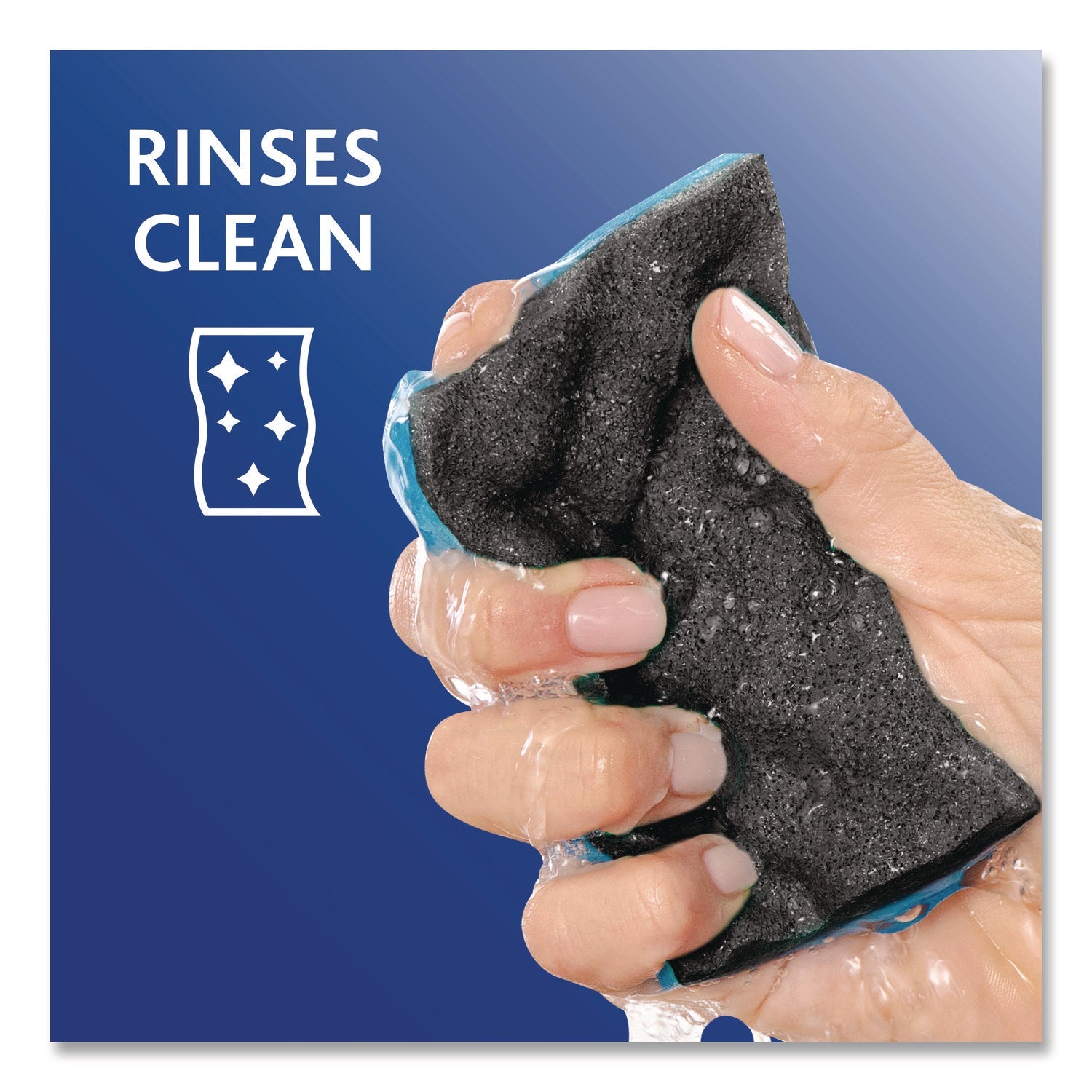 O-Cedar® Scrunge Heavy-Duty Sponge, 2.63" x 4.25", 1" Thick, Black/Blue, 2/Pack