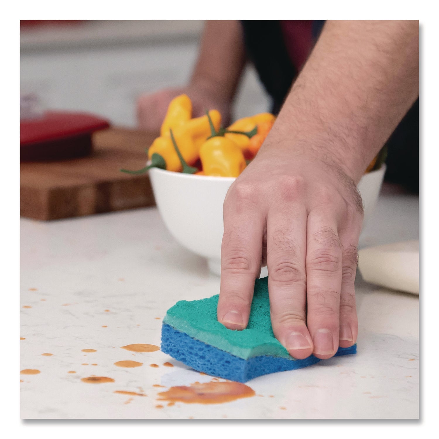 O-Cedar® Scrunge Non-Scratch Scrub Sponge, 2.63" x 4.25", 1" Thick, Green/Blue, 2/Pack