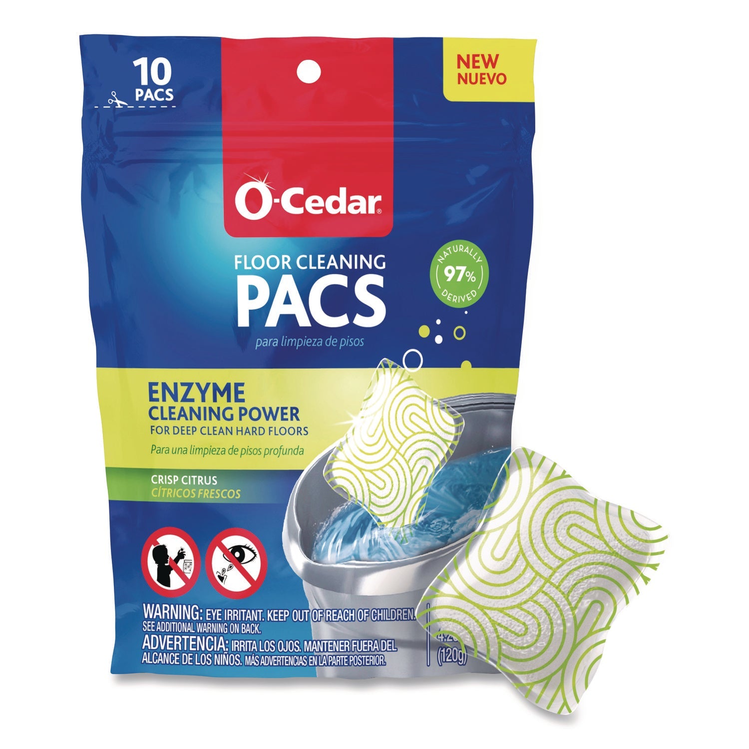 O-Cedar® Cleaning PACS, Crisp Citrus Scent, 10/Pack, 8 Packs/Carton