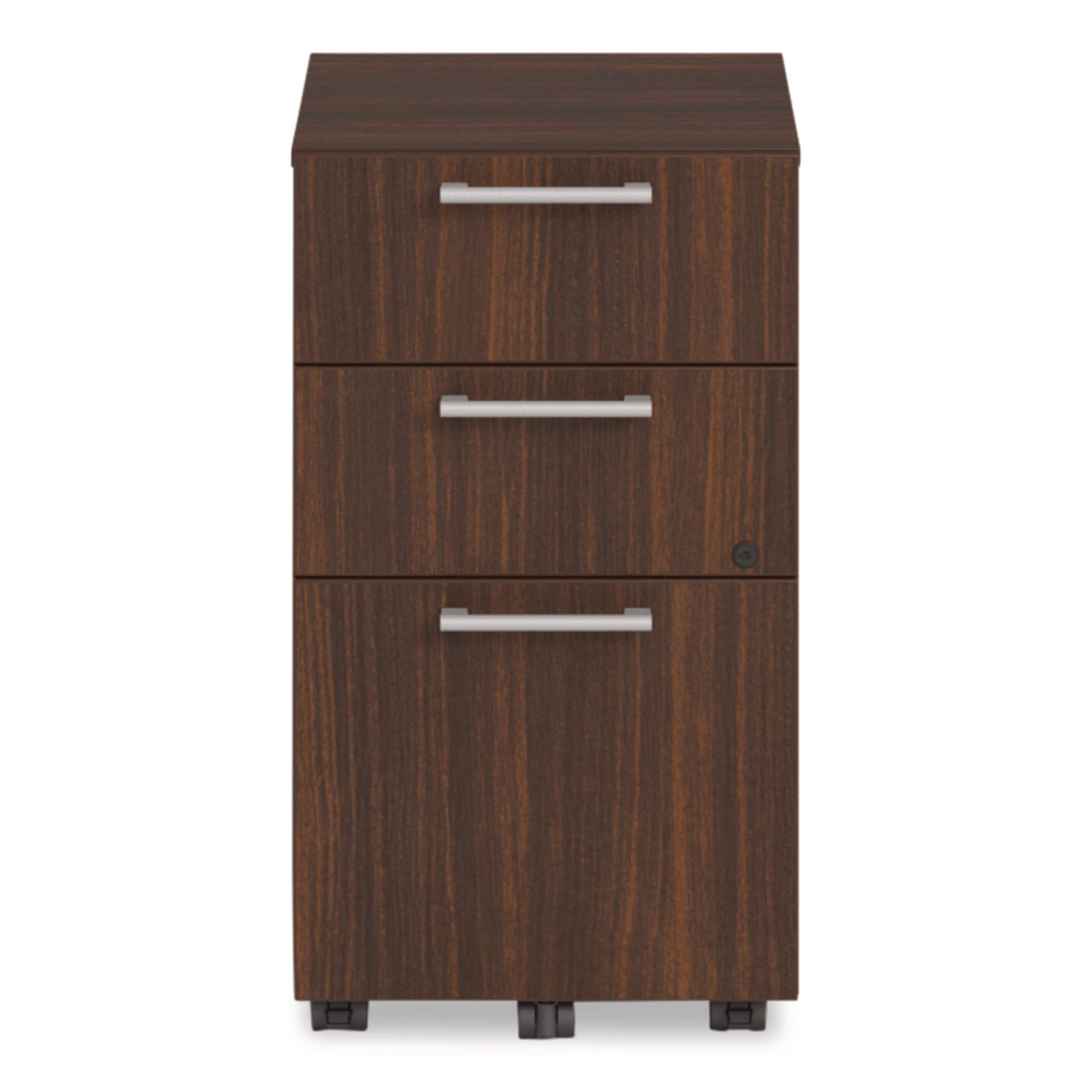 Alera® Alera Seville Series Mobile Pedestal, Left/Right, 3-Drawer: Box/Box/File, Legal, Mahogany, 15" x 18" x 27"