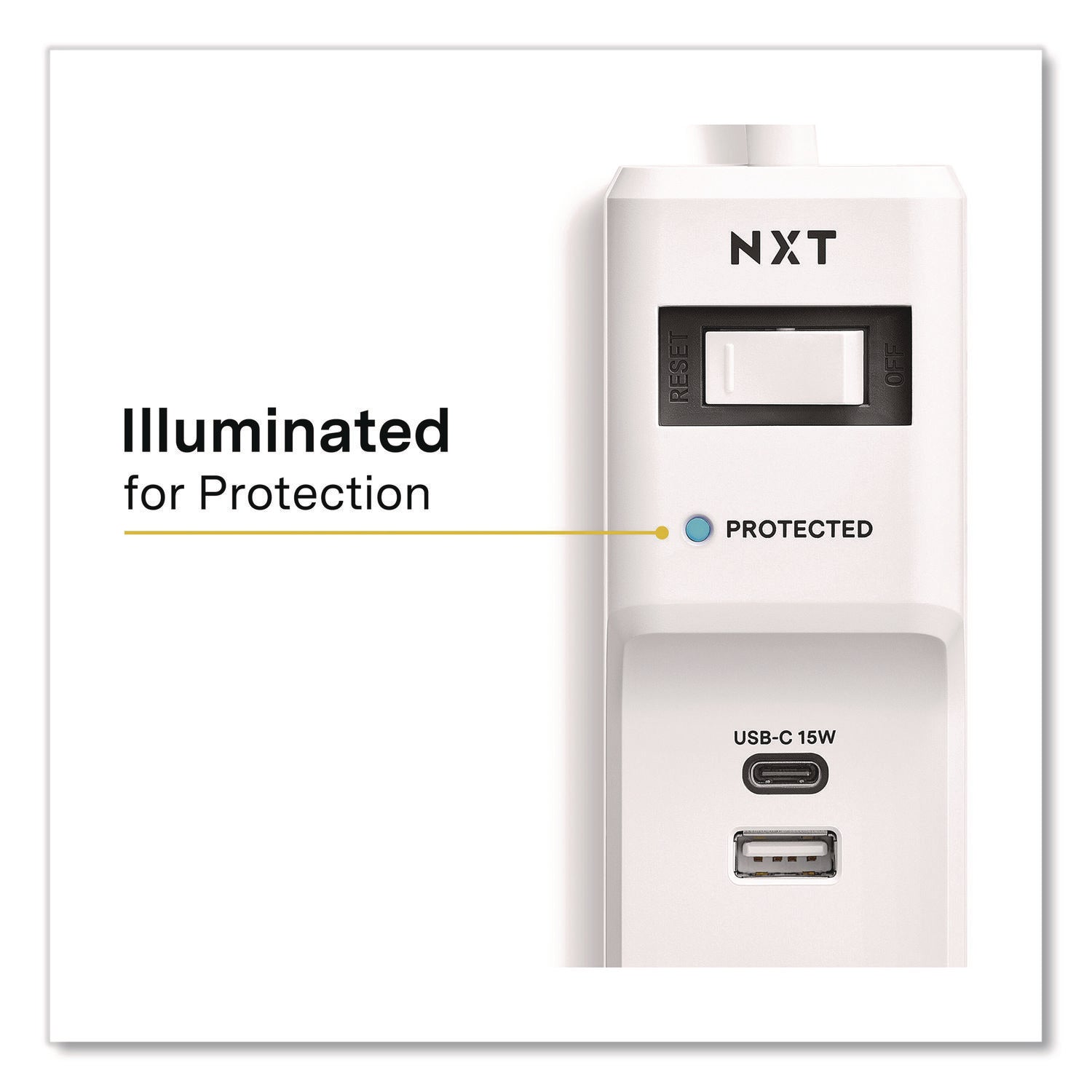 NXT Technologies™ 6-Outlet Plus USB Surge Protector, 6 AC Outlets/2 USB Outlets, 4 ft Cord, 1,500 J, White - Bloom Skins