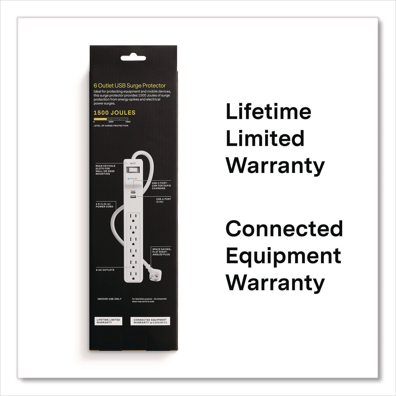 NXT Technologies™ 6-Outlet Plus USB Surge Protector, 6 AC Outlets/2 USB Outlets, 4 ft Cord, 1,500 J, White - Bloom Skins