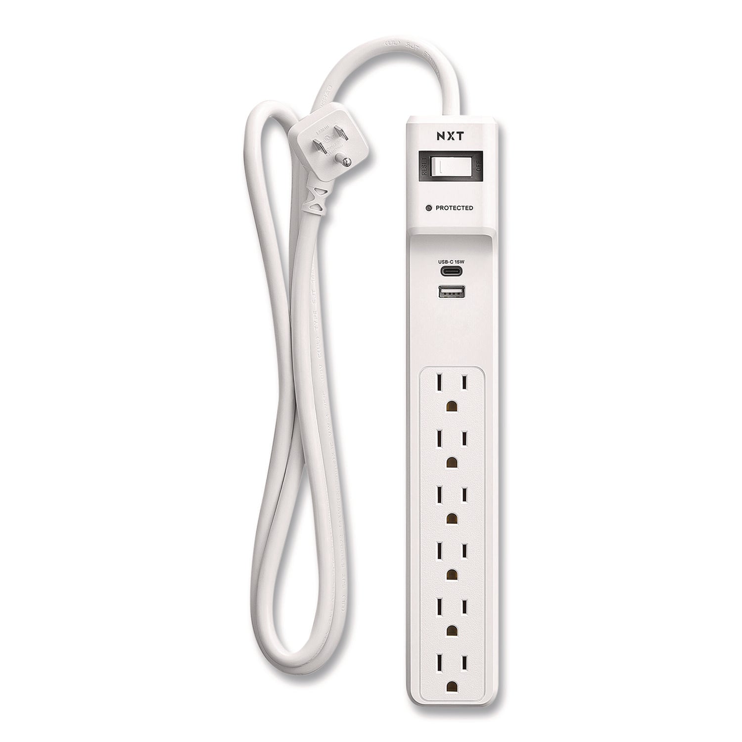NXT Technologies™ 6-Outlet Plus USB Surge Protector, 6 AC Outlets/2 USB Outlets, 4 ft Cord, 1,500 J, White - Bloom Skins