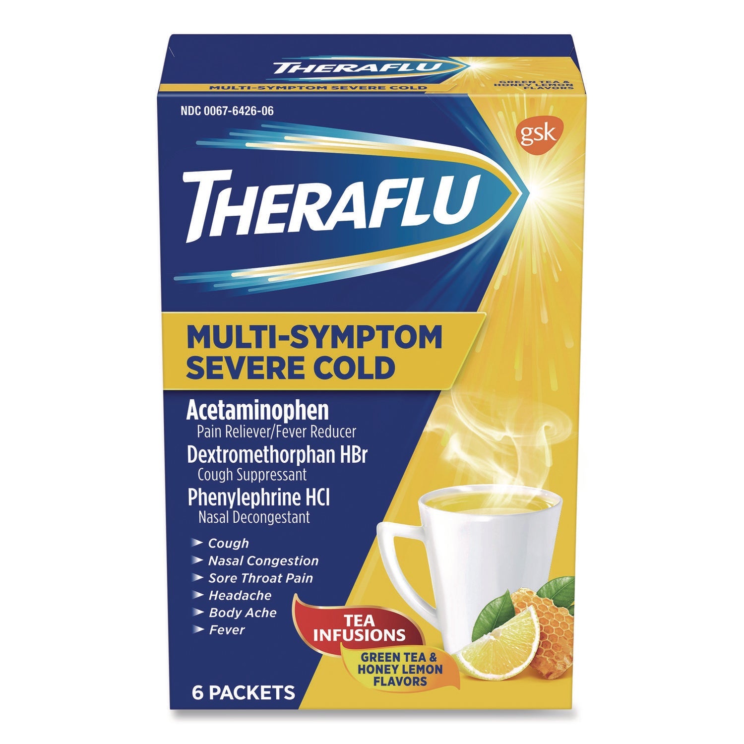 Theraflu Multi-Symptom Severe Cold Hot Liquid Powder, 6 Count