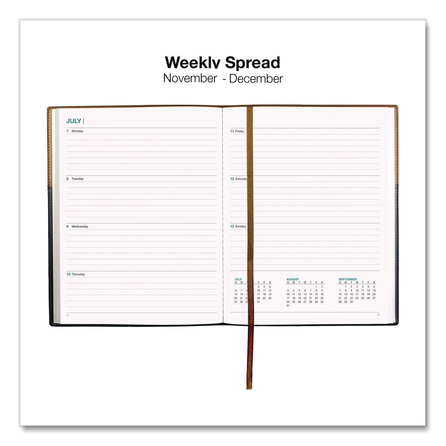 Global Printed Products Deluxe Weekly/Monthly Planner, 10 x 8, Black/Brown Cover, 14-Month: Nov 2024 to Dec 2025 - Bloom Skins