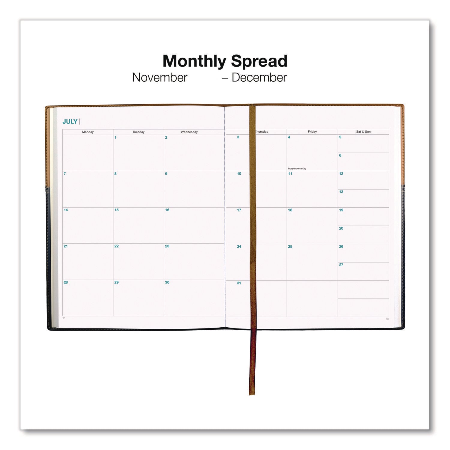 Global Printed Products Deluxe Weekly/Monthly Planner, 10 x 8, Black/Brown Cover, 14-Month: Nov 2024 to Dec 2025 - Bloom Skins