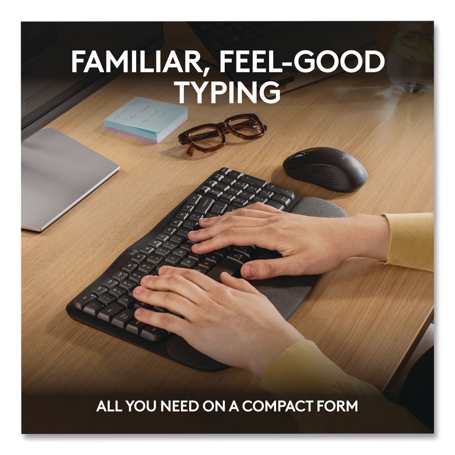 Logitech® Wave MK670 Wireless Ergonomic Keyboard and Signature M550L Mouse Combo, 2.4 GHz, Frequency/33 ft Wireless Range, Graphite