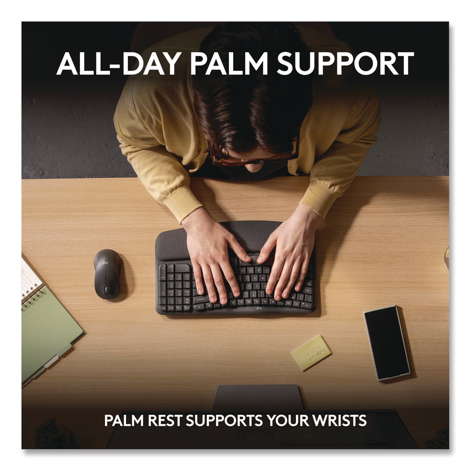 Logitech® Wave MK670 Wireless Ergonomic Keyboard and Signature M550L Mouse Combo, 2.4 GHz, Frequency/33 ft Wireless Range, Graphite