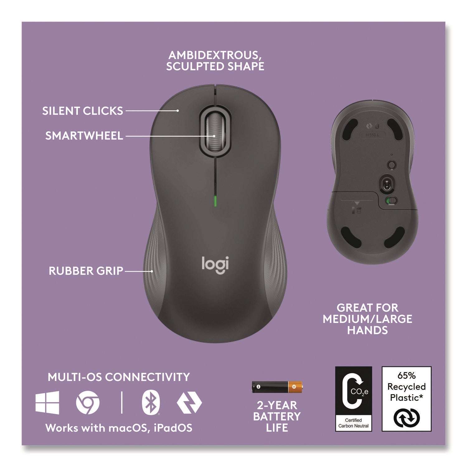 Logitech® Wave MK670 Wireless Ergonomic Keyboard and Signature M550L Mouse Combo, 2.4 GHz, Frequency/33 ft Wireless Range, Graphite