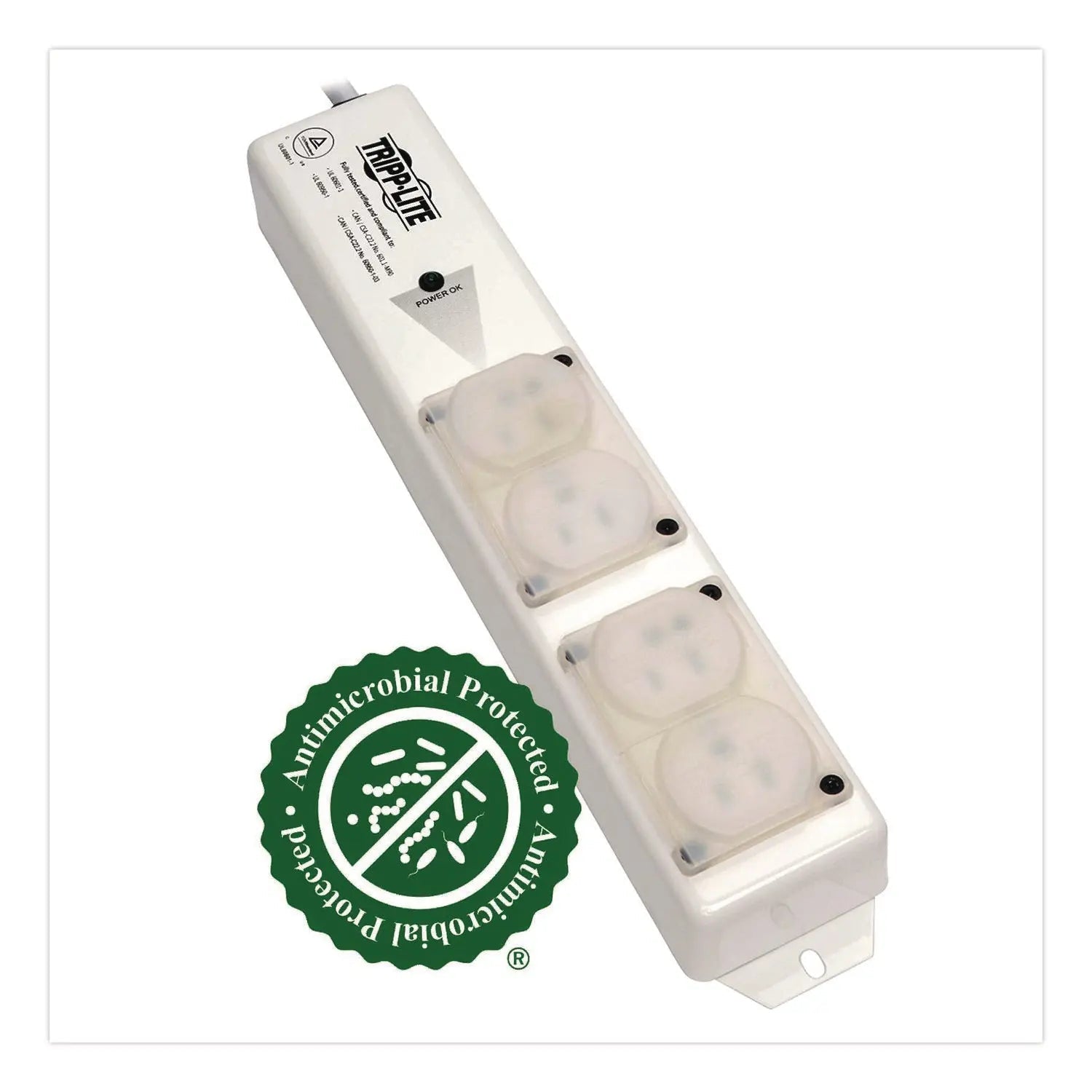 Tripp Lite by Eaton Medical-Grade Surge Protector with Antimicrobial Protection for Patient-Care Vicinity, 4 Outlets, 15 ft Cord, 1,410 J, White