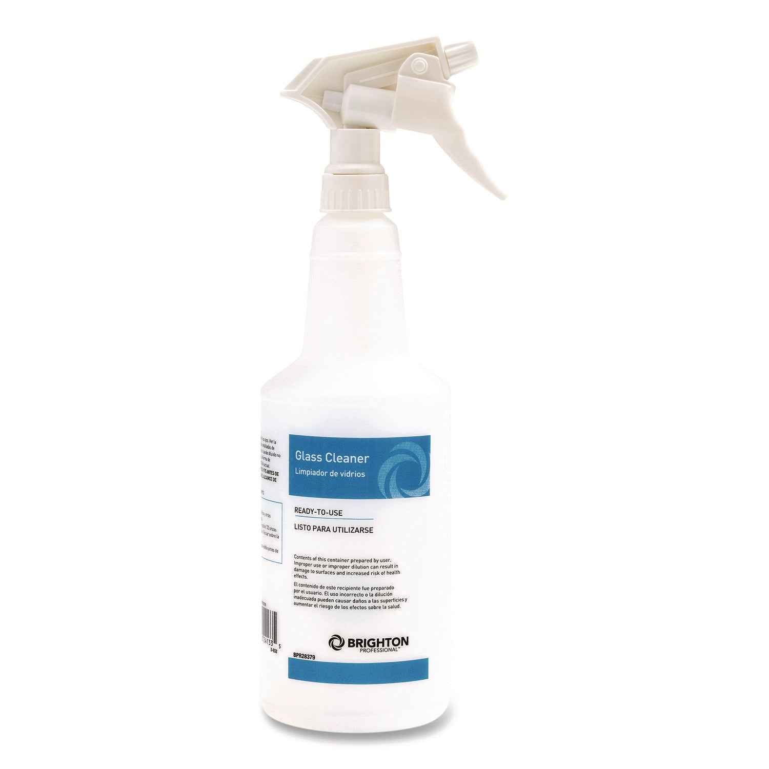 Brighton Professional™ Trigger Spray Bottle for Portion Packet Glass Cleaner, 32 oz, White/Blue