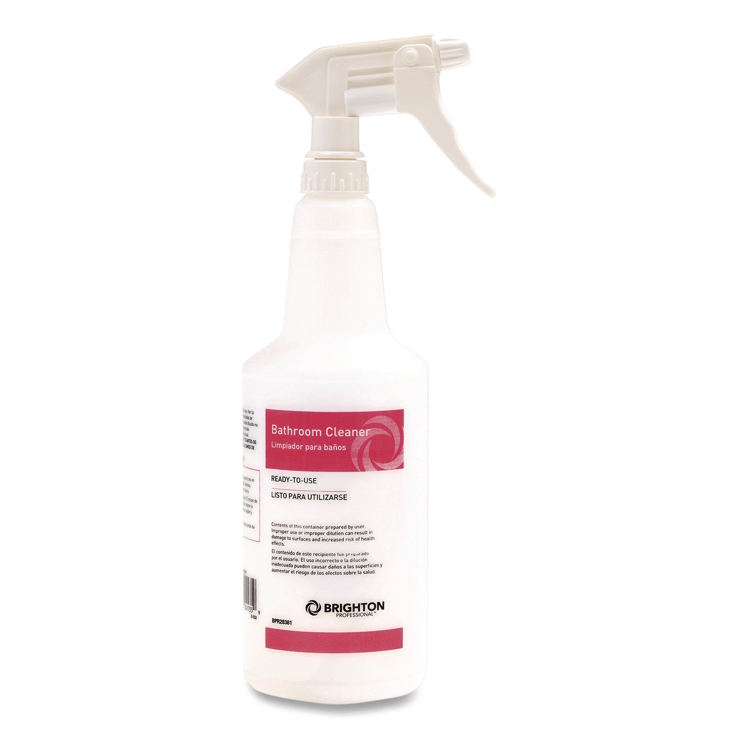 Brighton Professional™ Trigger Spray Bottle for Portion Packet Bathroom Cleaners, 32 oz, White/Pink - Bloom Skins