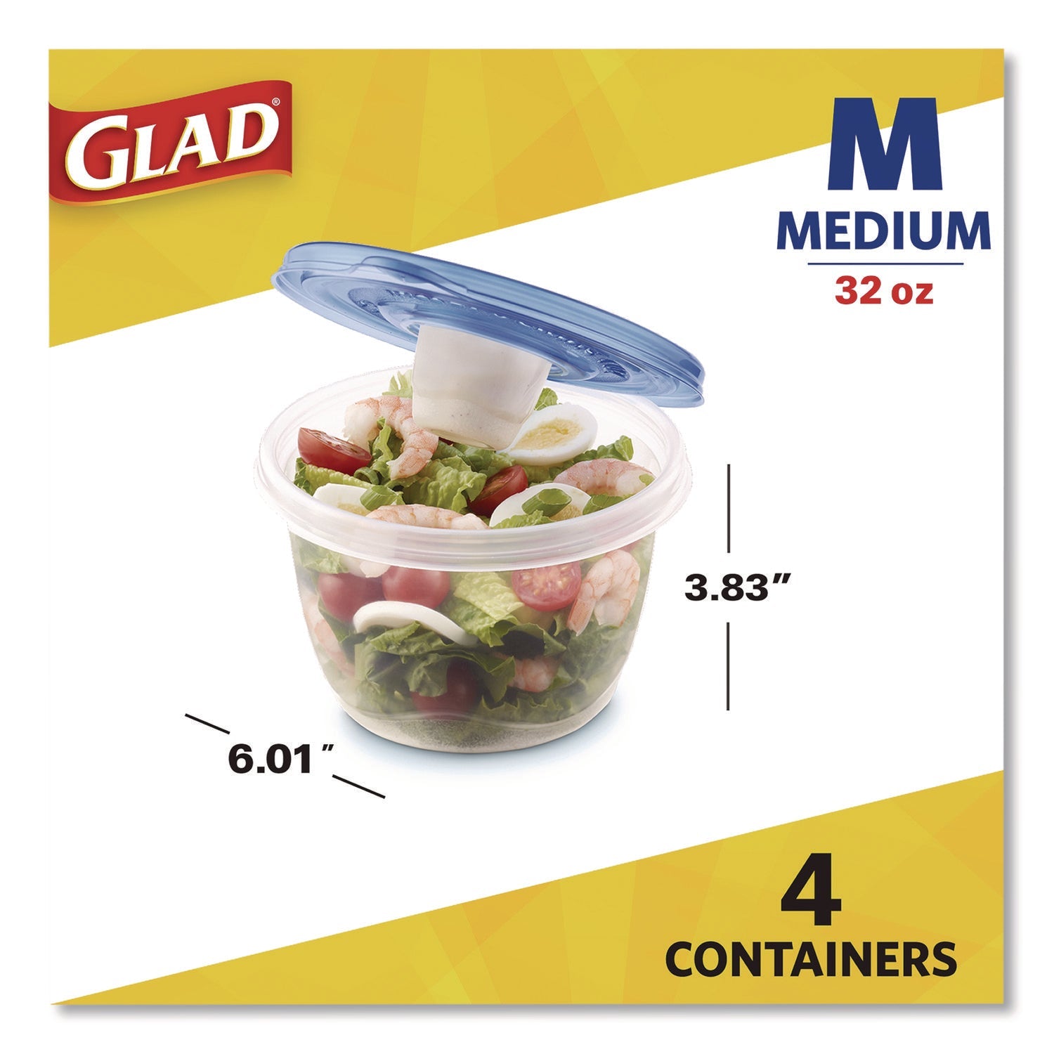 Glad® To Go Lunch Containers, 2 Compartments, 32 oz, Plastic, 4/Pack - Bloom Skins