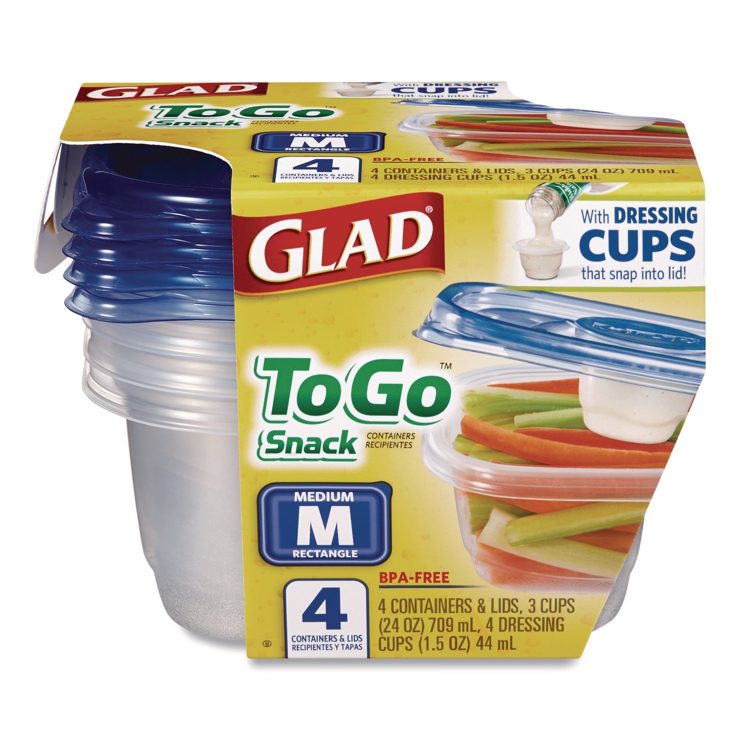 Glad® To Go Lunch Containers, 2 Compartments, 32 oz, Plastic, 4/Pack - Bloom Skins