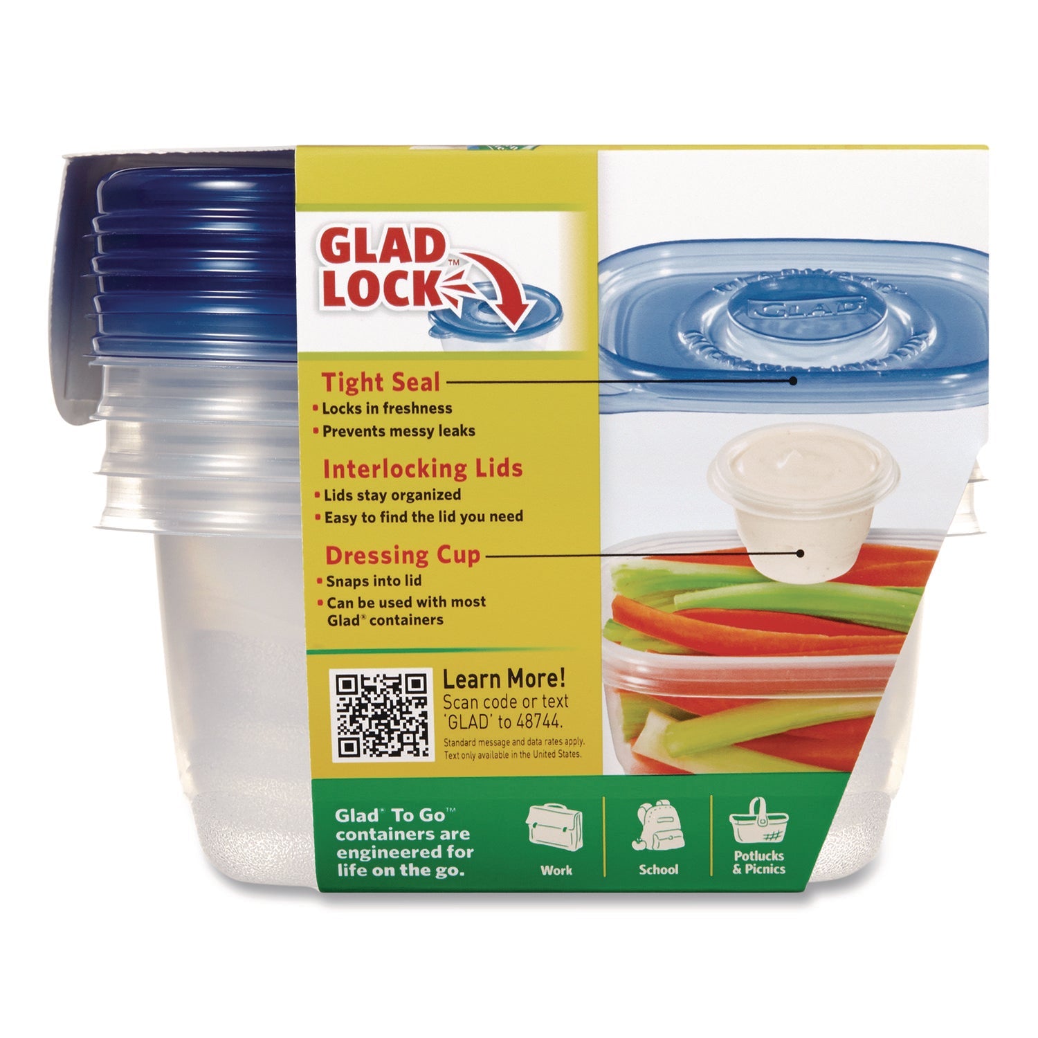 Glad® To Go Lunch Containers, 2 Compartments, 32 oz, Plastic, 4/Pack - Bloom Skins