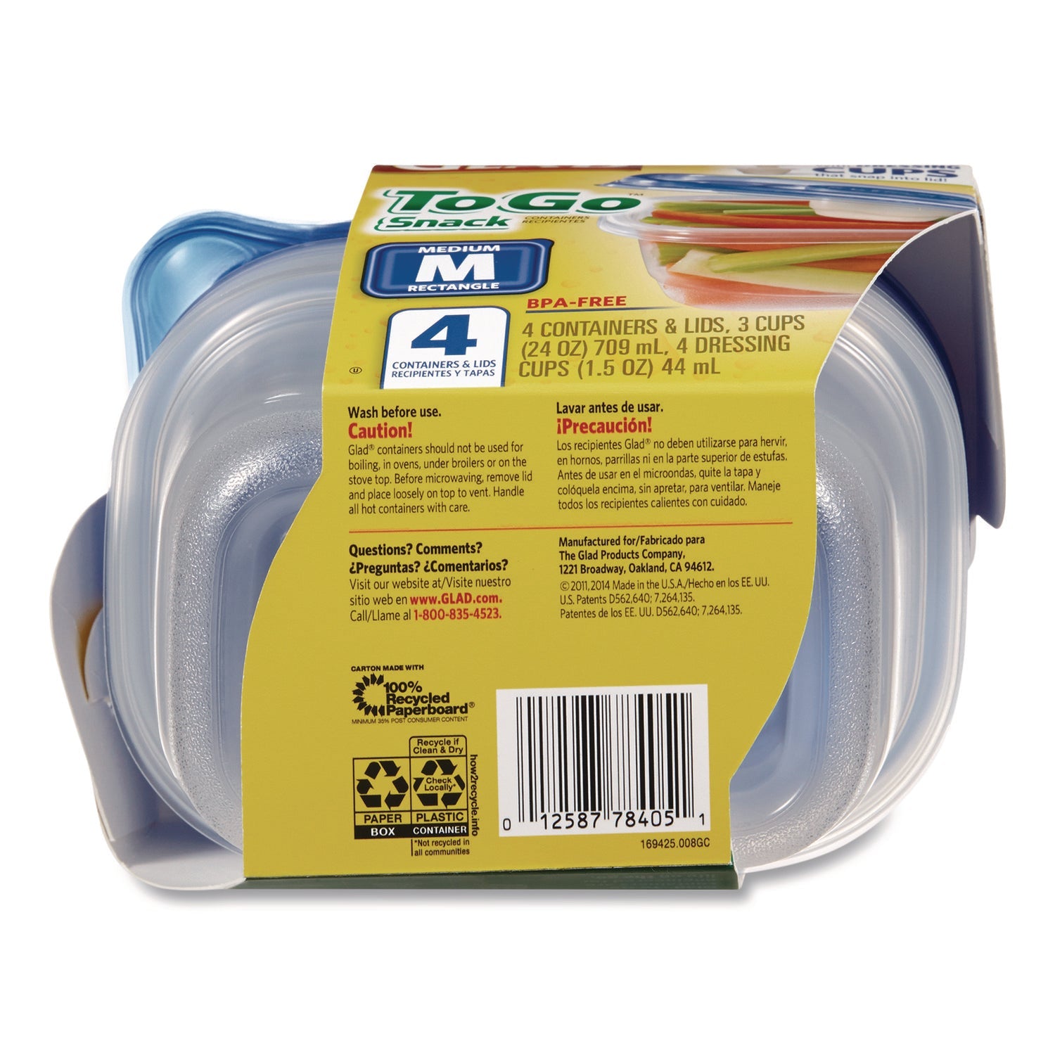 Glad® To Go Lunch Containers, 2 Compartments, 32 oz, Plastic, 4/Pack - Bloom Skins