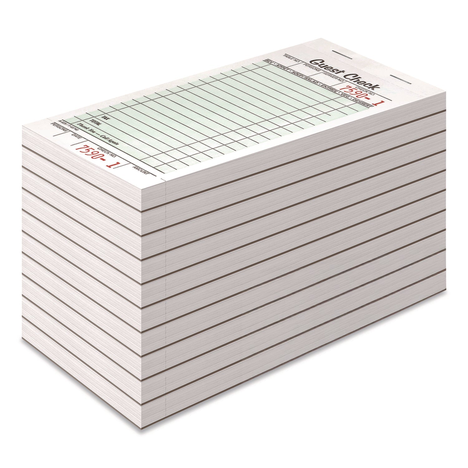 Adams® One-Part Guest Check Pad with Perforated Stub, One-Part (No Copies), 3.4 x 6.25, 50 Forms/Pad, 10 Pads/Pack