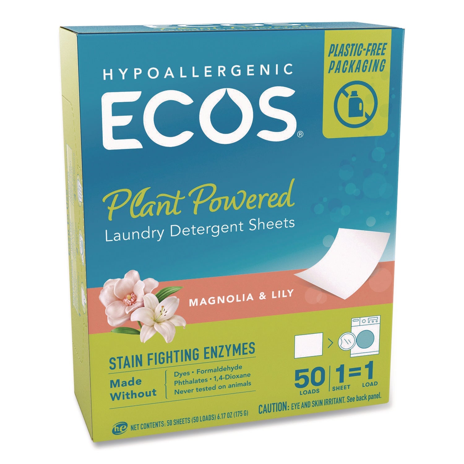 ECOS® Liquidless Laundry Detergent Sheets, Magnolia and Lily, 6.17 oz Box, 50 Sheets