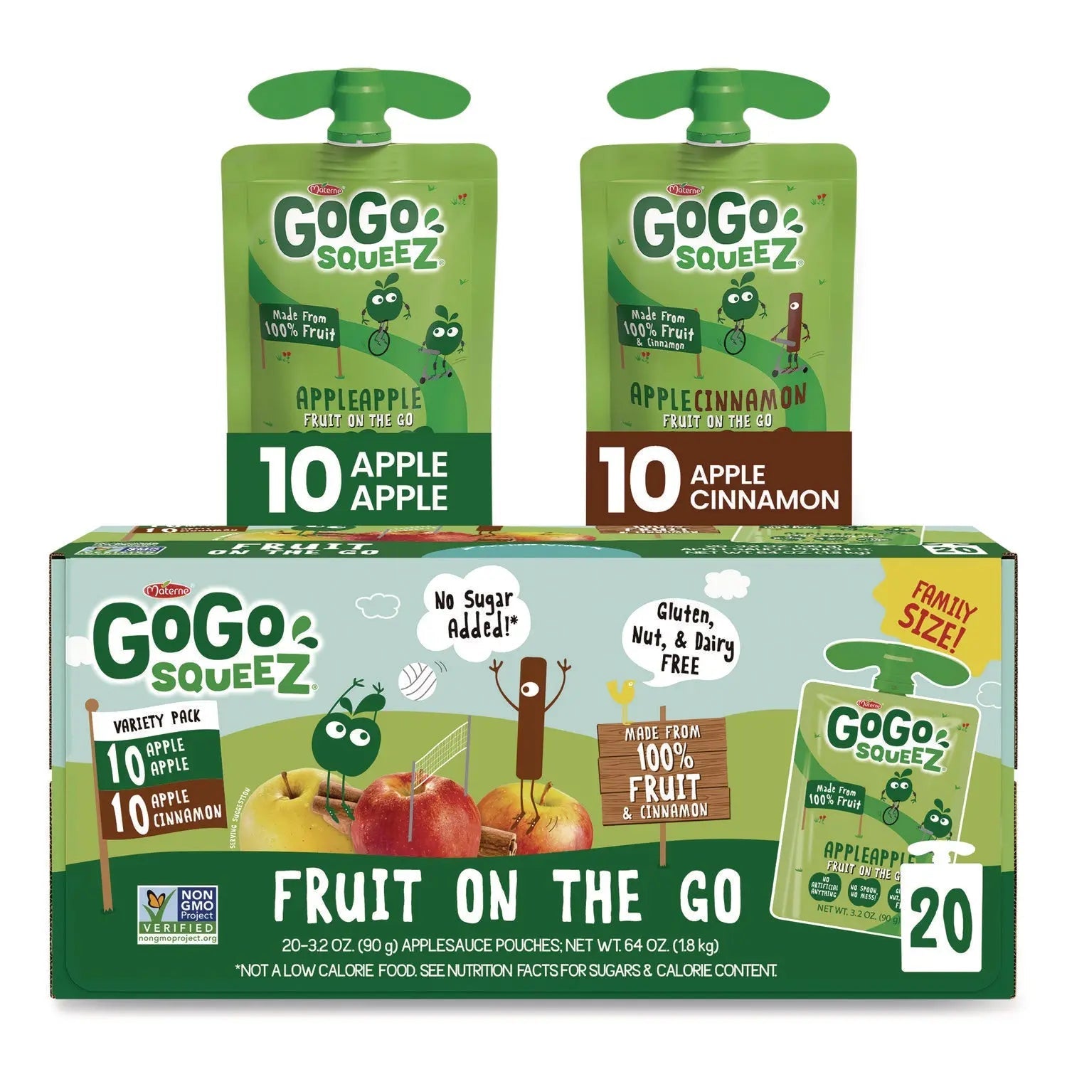 GoGo Squeez® Fruit on the Go, (10) Apple/(10) Apple Cinnamon, 3.2 oz Pouch, 20/Box