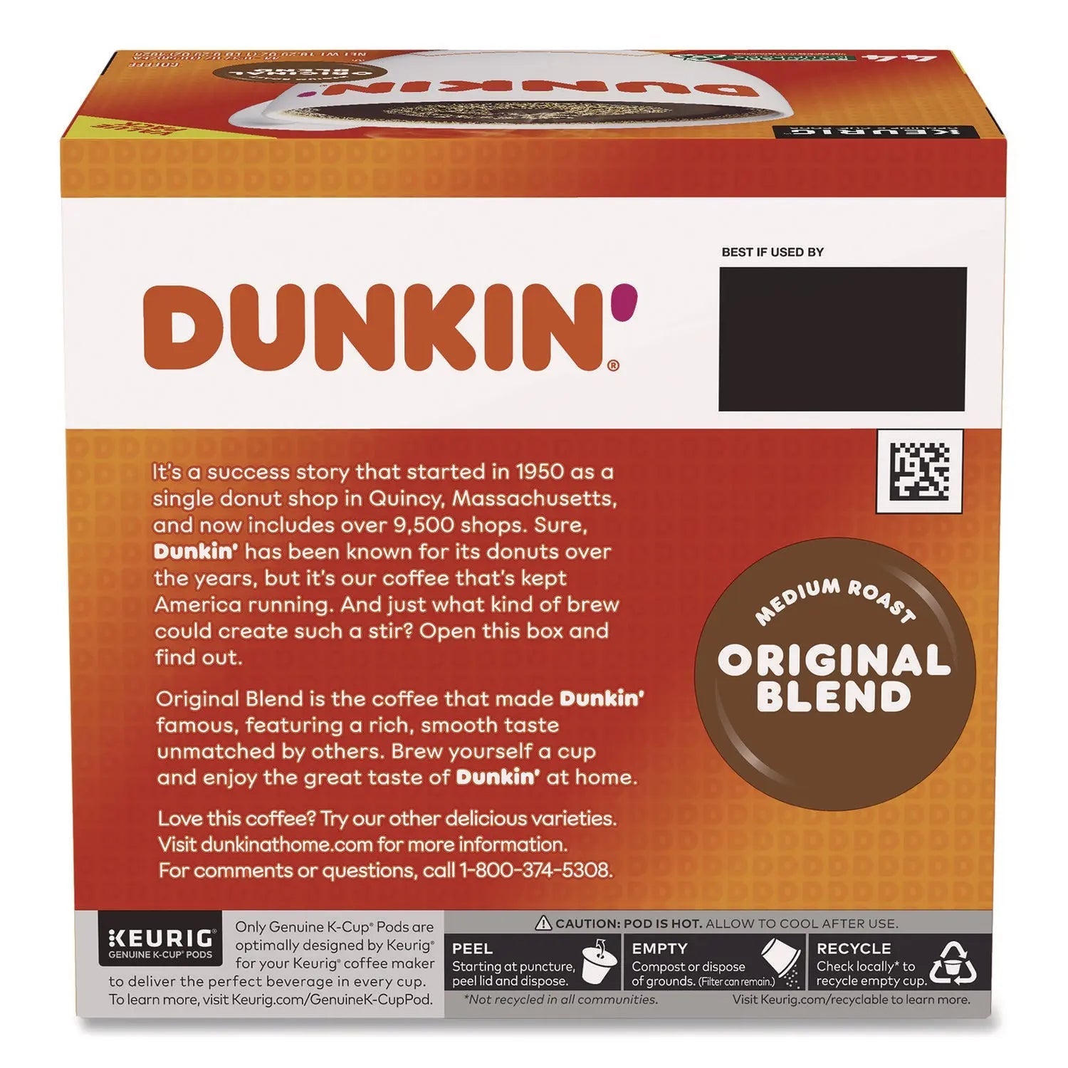 Dunkin'® K-Cup Pods, Original Blend, 0.37 oz, 44/Box