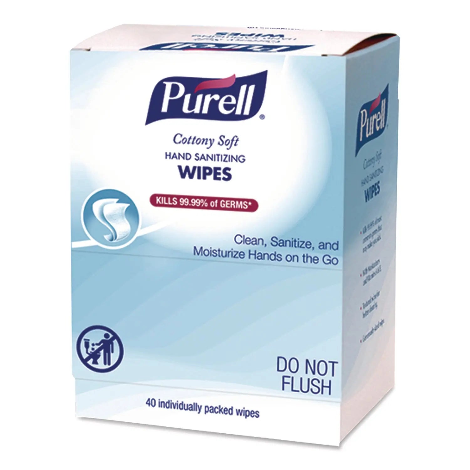 PURELL® Cottony Soft Individually Wrapped Sanitizing Hand Wipes, 5 x 7, Herbal Scent, White, 480/Carton