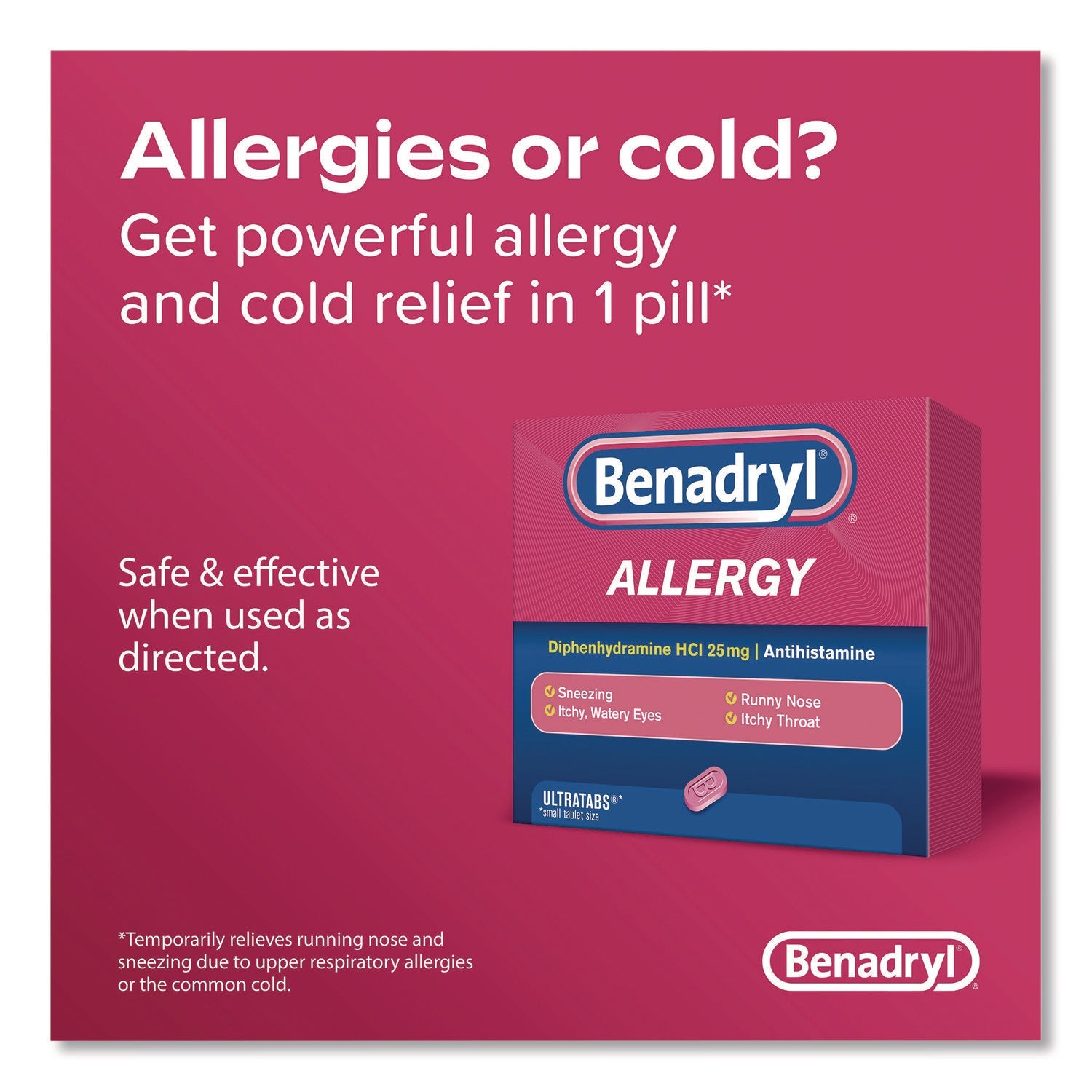 Benadryl® Allergy Ultratabs Tablets, Two-Pack, 60 Packs/Box