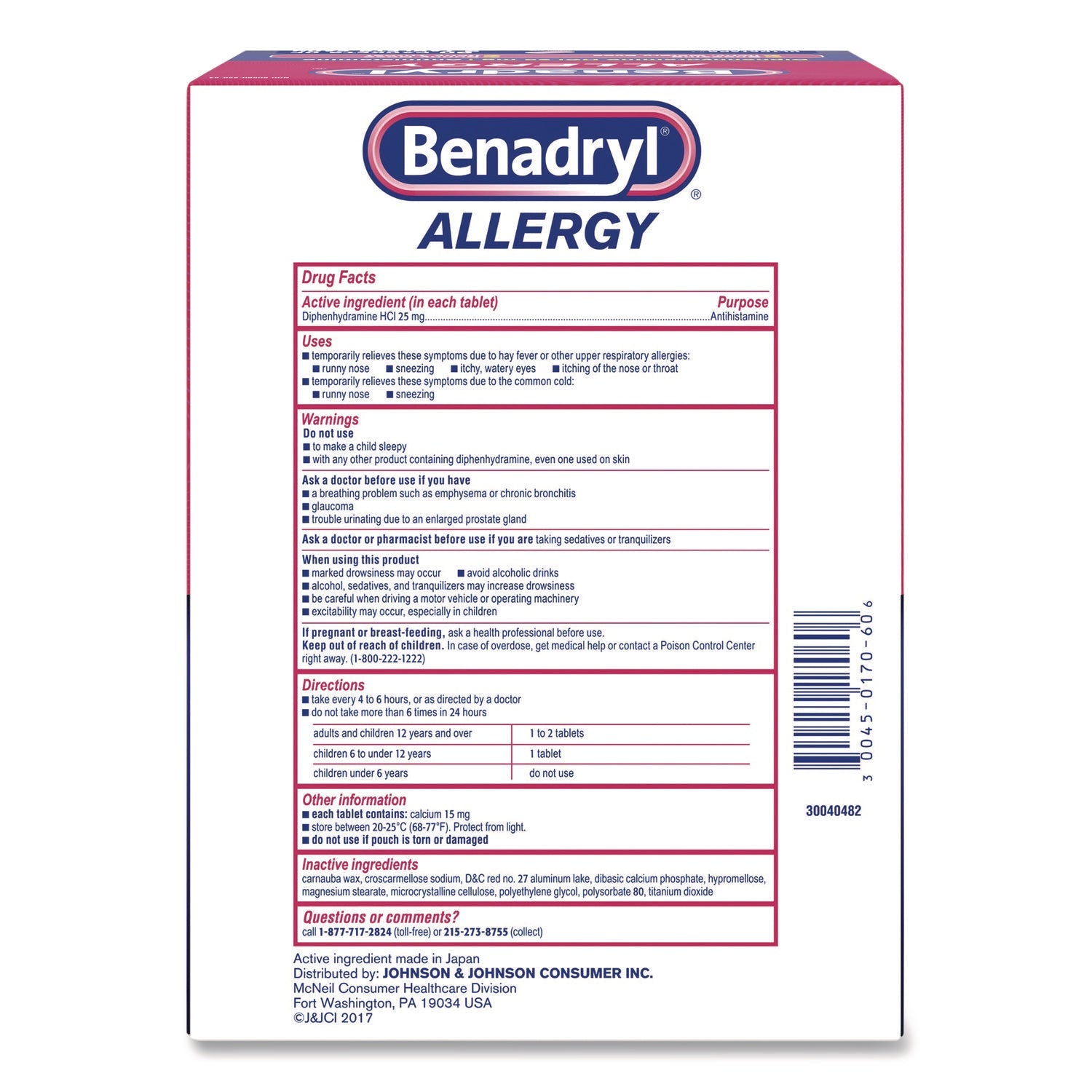 Benadryl® Allergy Ultratabs Tablets, Two-Pack, 60 Packs/Box