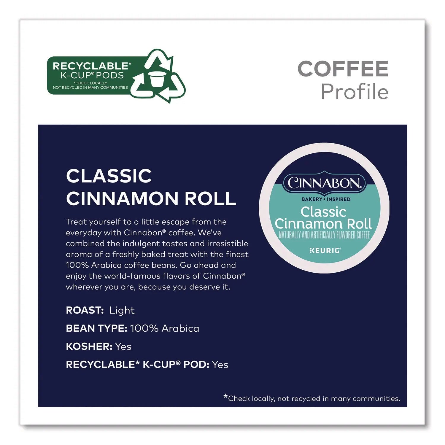 Cinnabon® Classic Cinnamon Roll Coffee K-Cups, 0.33 oz, 48/Box