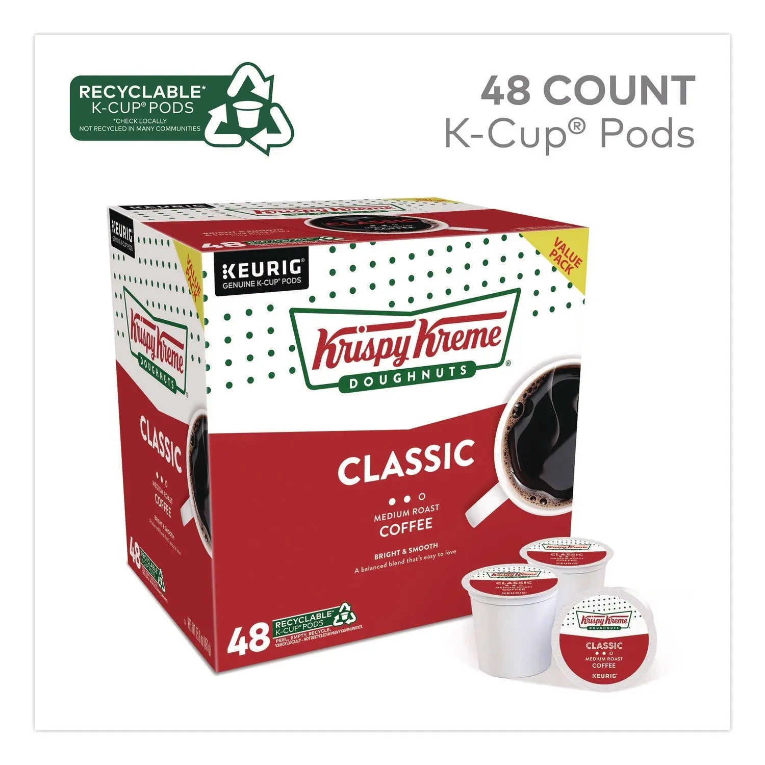 Krispy Kreme Doughnuts® Classic Coffee K-Cups, Medium Roast, 0.33 oz, 48/Box
