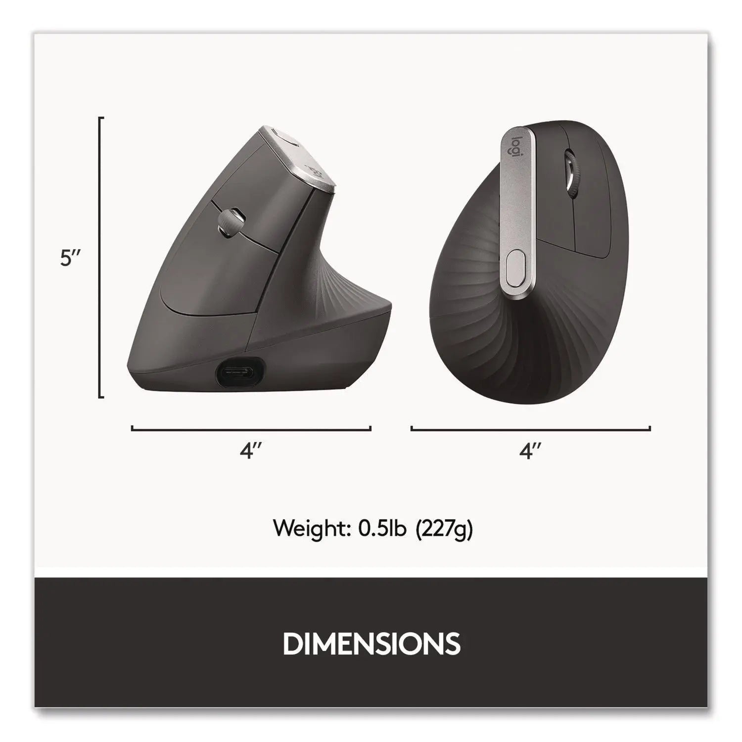 Logitech® MX Vertical Advanced Ergonomic Mouse, 2.4 GHz Frequency/33 ft Wireless Range, Left/Right Hand Use, Graphite