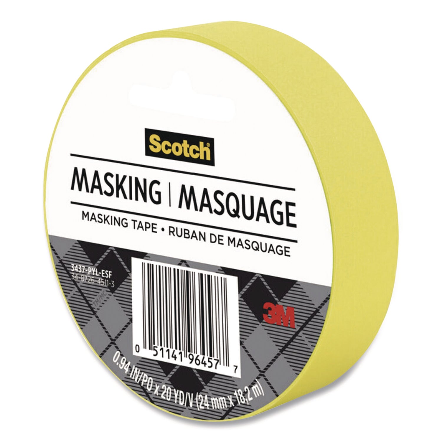 Scotch® Expressions Masking Tape, 3" Core, 0.94" x 20 yds, Yellow