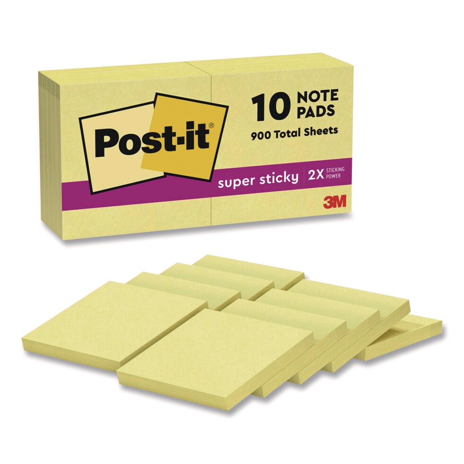 Post-it® Notes Super Sticky Super Sticky Pads in Canary Yellow, 3 x 3, 90 Sheets/Pad, 10 Pads/Pack