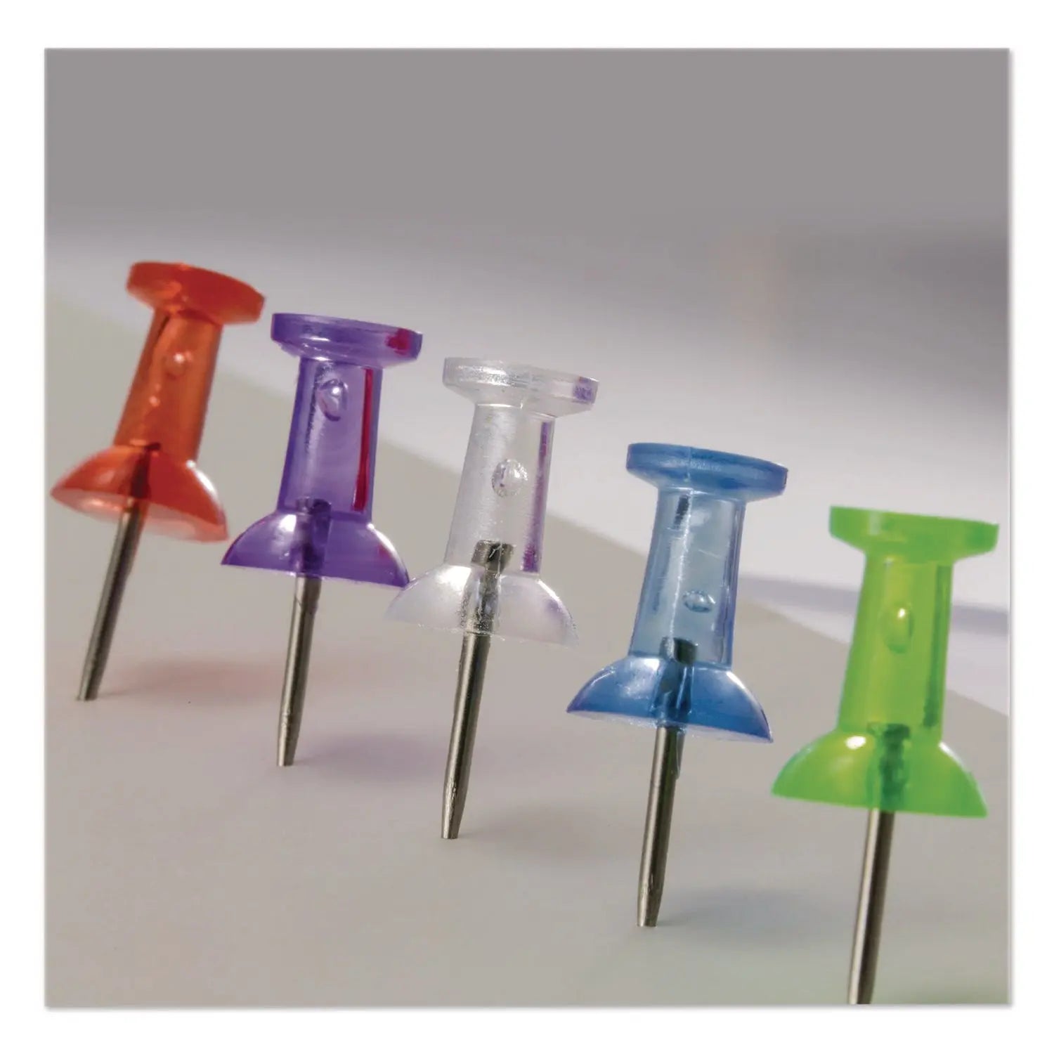 Officemate Push Pins, Assorted Plastic Head, 0.5" Pin, 200/Pack