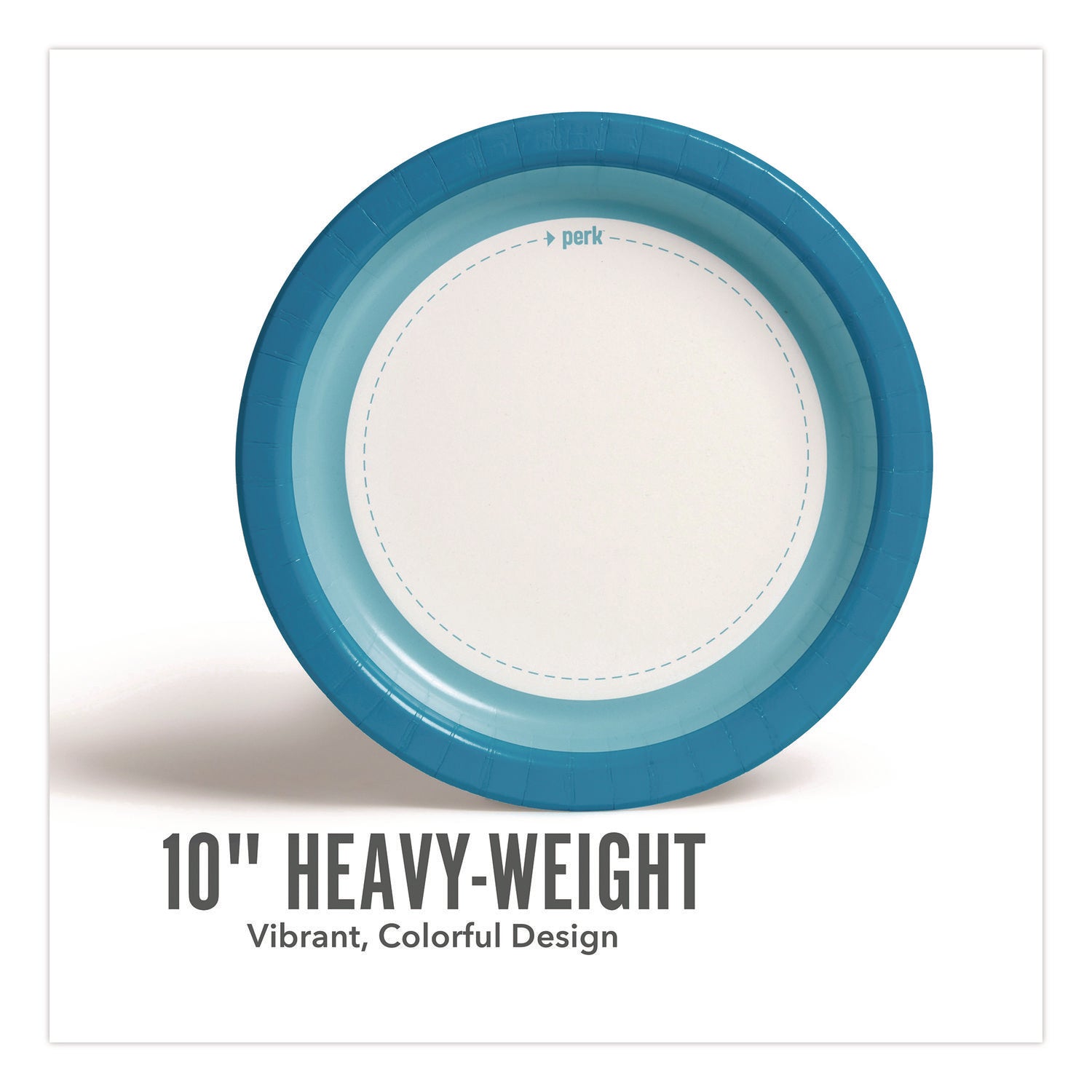 Perk™ Heavy-Weight Paper Plates, 10" dia, White/Blue, 500/Carton