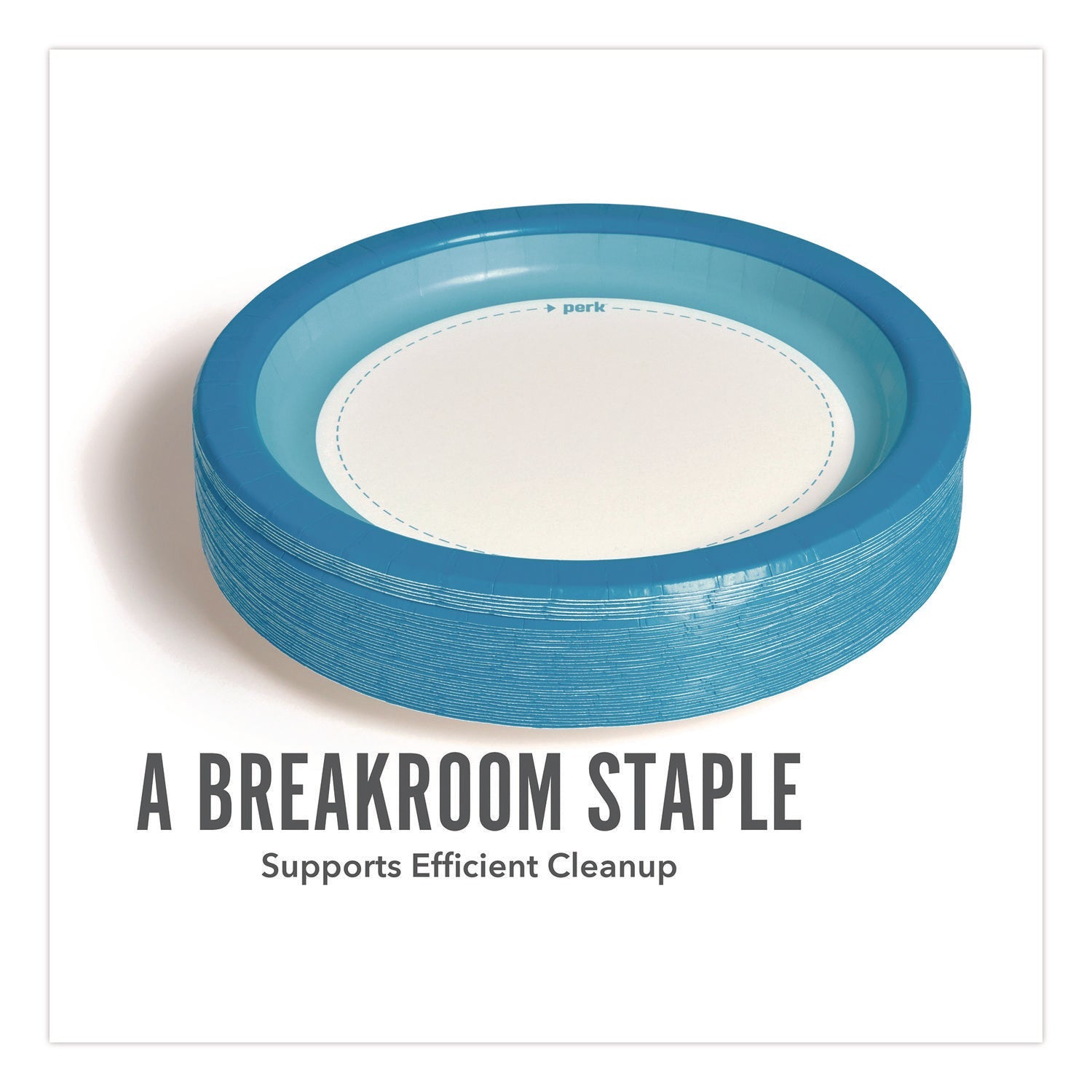 Perk™ Heavy-Weight Paper Plates, 10" dia, White/Blue, 500/Carton